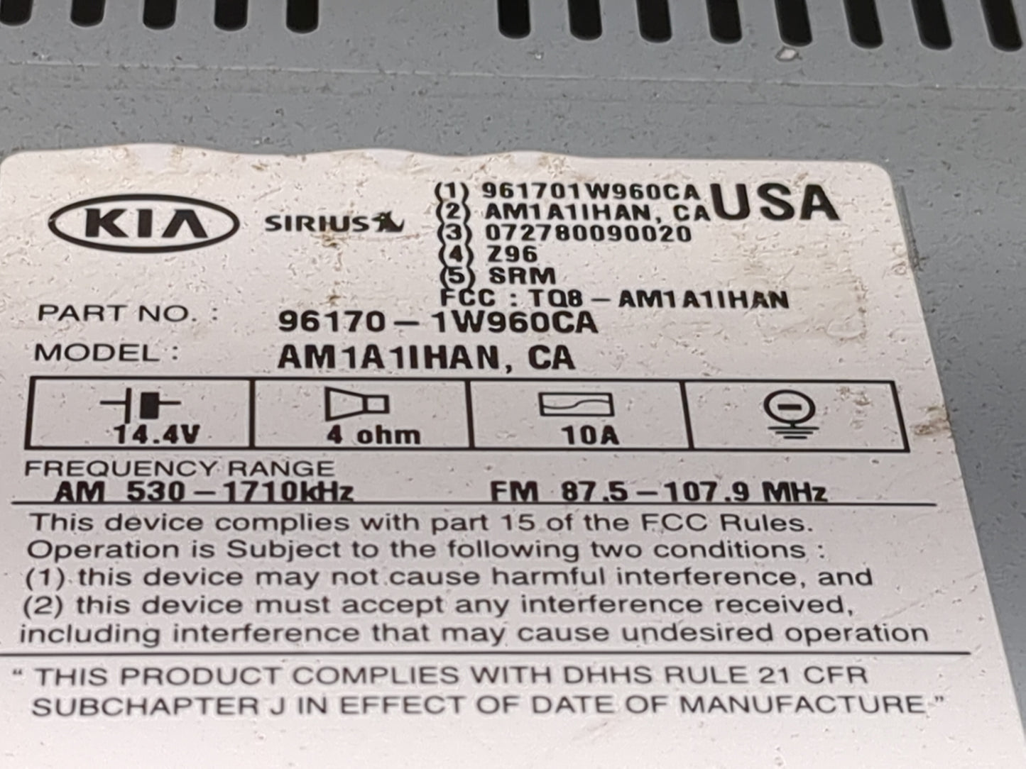 2016-2017 Kia Rio Radio AM FM Cd Player Receiver Replacement P/N:961701W960CA AM1A1IHAN, 96170-1W960CA Fits Fits 2016 2017 O