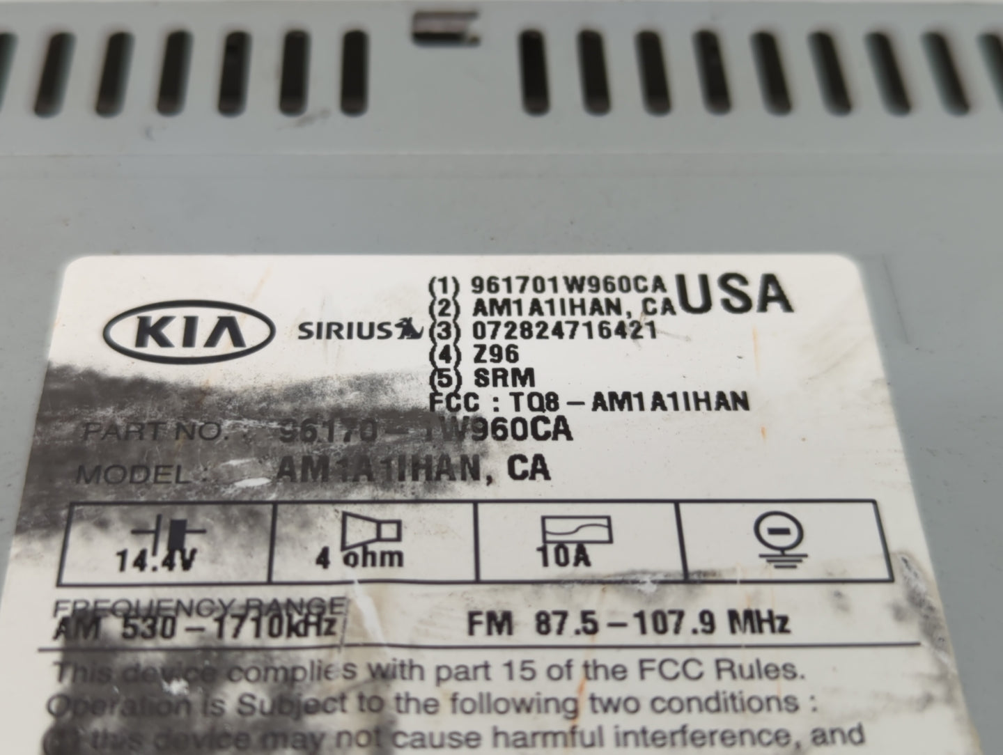 2016-2017 Kia Rio Radio AM FM Cd Player Receiver Replacement P/N:961701W962CA Fits Fits 2016 2017 OEM Used Auto Parts - Oemu