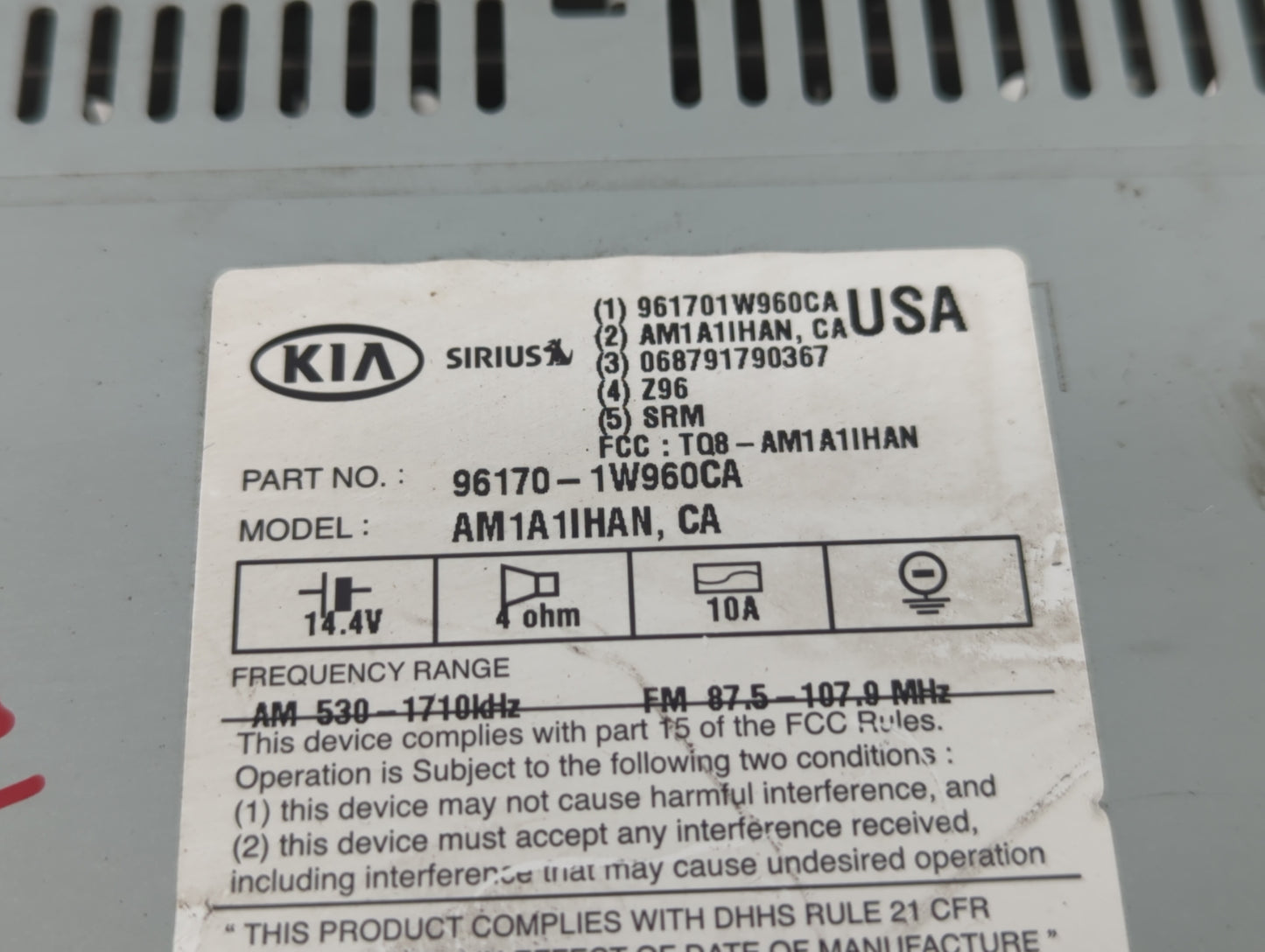 2016-2017 Kia Rio Radio AM FM Cd Player Receiver Replacement P/N:96170-1W960CA Fits Fits 2016 2017 OEM Used Auto Parts - Oem