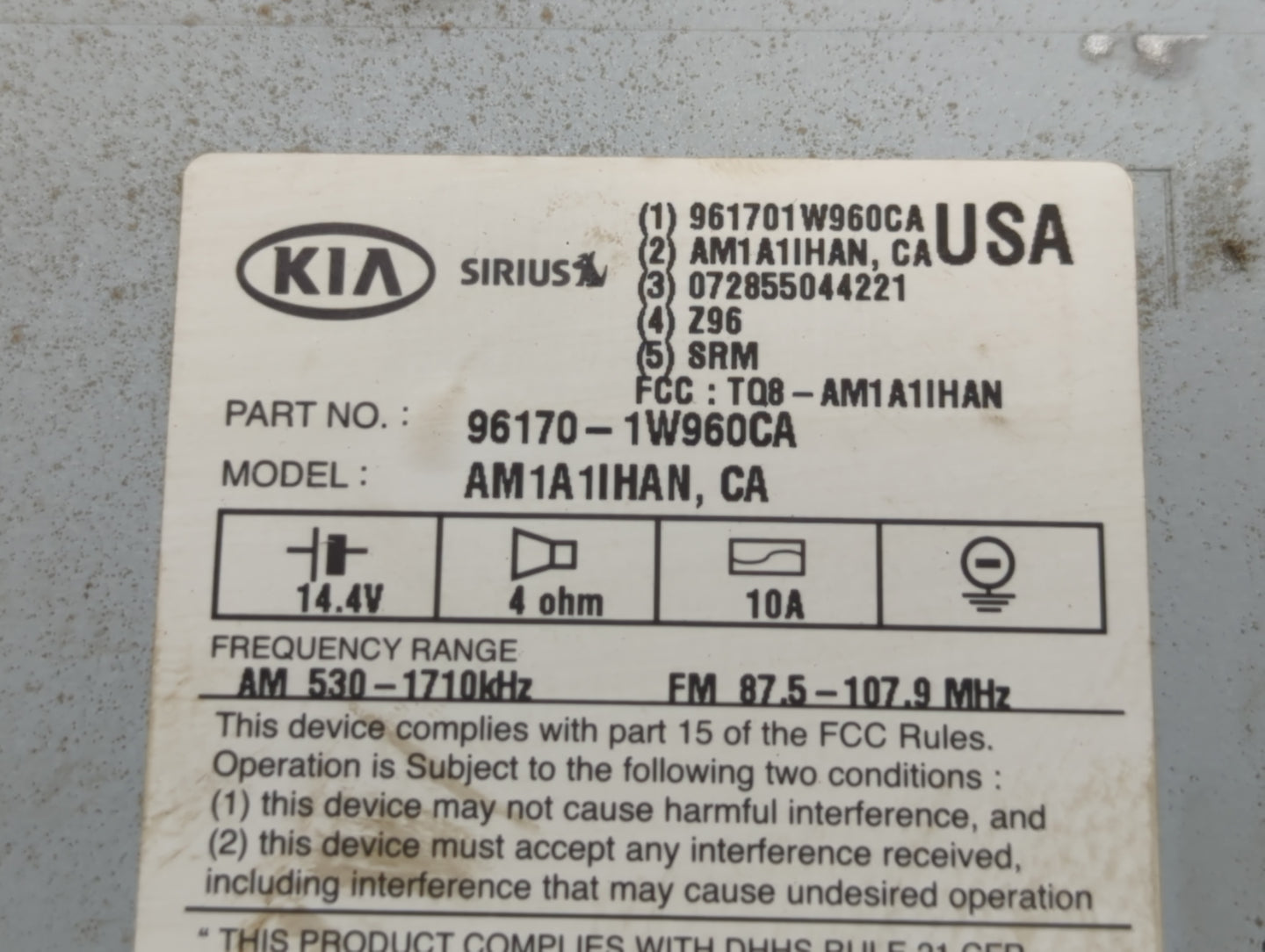 2016-2017 Kia Rio Radio AM FM Cd Player Receiver Replacement P/N:96170-1W960CA Fits Fits 2016 2017 OEM Used Auto Parts - Oem
