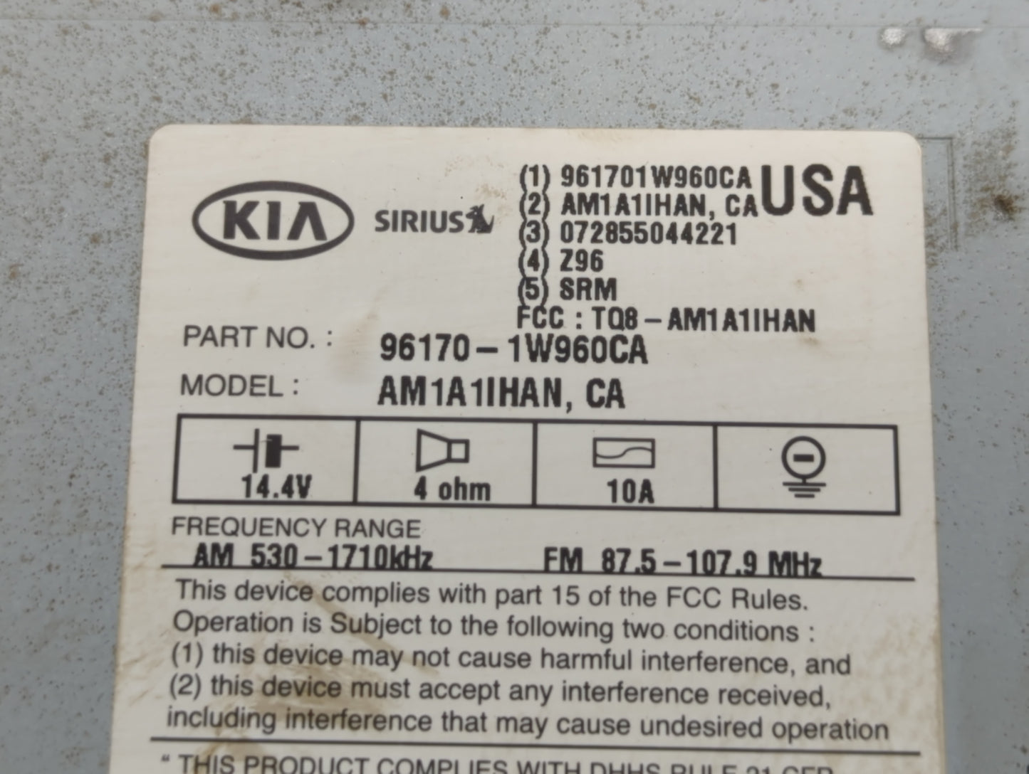 2016-2017 Kia Rio Radio AM FM Cd Player Receiver Replacement P/N:96170-1W960CA Fits Fits 2016 2017 OEM Used Auto Parts - Oem