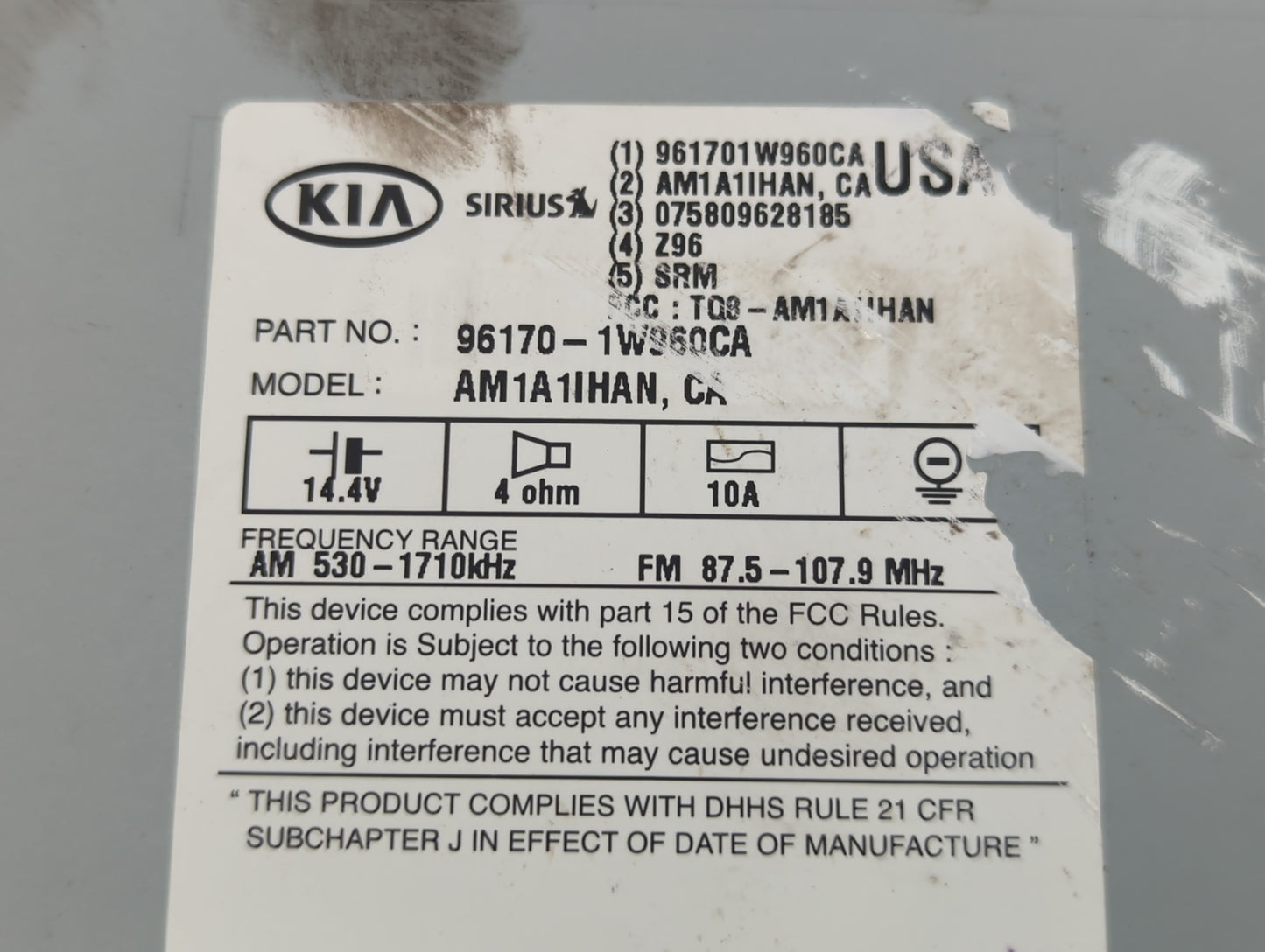 2016-2017 Kia Rio Am Fm Cd Player Radio Receiver - Oemusedautoparts1.com
