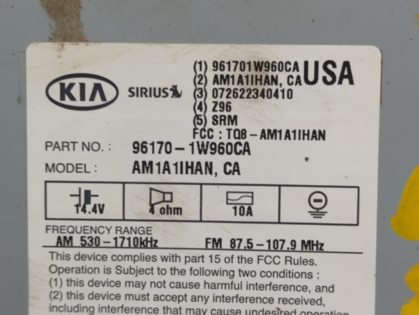 2016-2017 Kia Rio Radio AM FM Cd Player Receiver Replacement P/N:96170-1W960CA Fits Fits 2016 2017 OEM Used Auto Parts - Oem