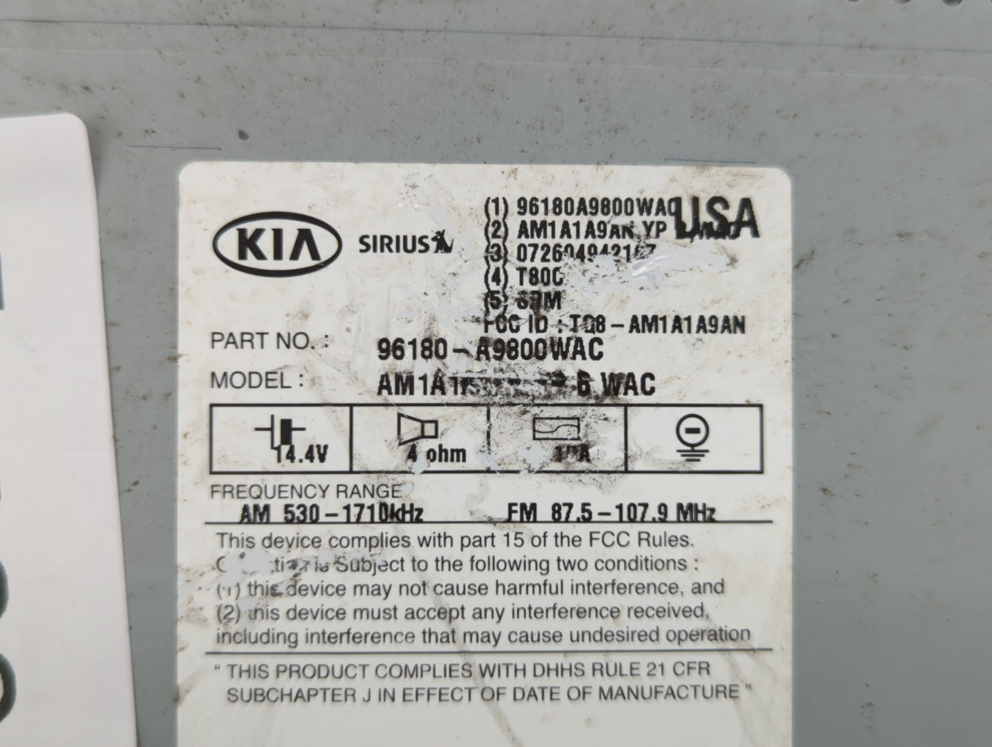 2017-2018 Kia Sedona Radio AM FM Cd Player Receiver Replacement P/N:96180-A9800WAC Fits Fits 2017 2018 OEM Used Auto Parts -