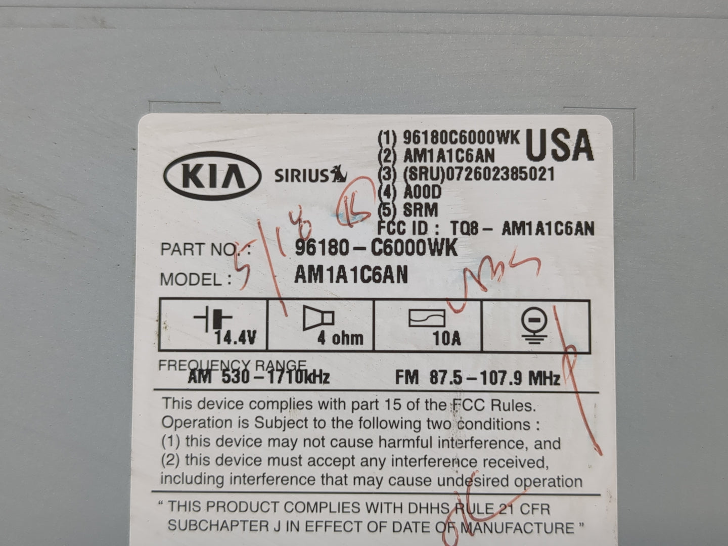 2016-2018 Kia Sorento Radio AM FM Cd Player Receiver Replacement P/N:96180-C6000WK Fits Fits 2016 2017 2018 OEM Used Auto Pa