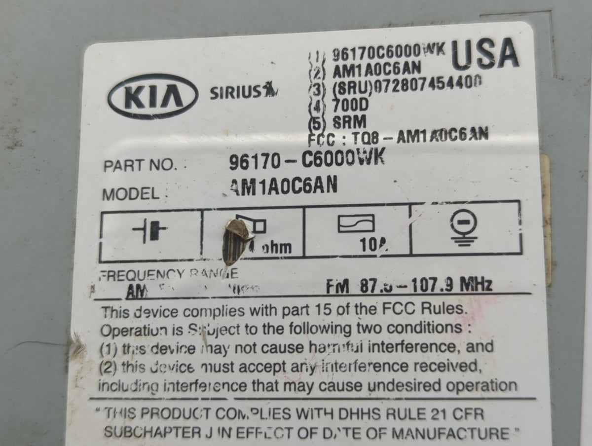 2016-2018 Kia Sorento Radio AM FM Cd Player Receiver Replacement P/N:96170-C6000WK Fits Fits 2016 2017 2018 OEM Used Auto Pa