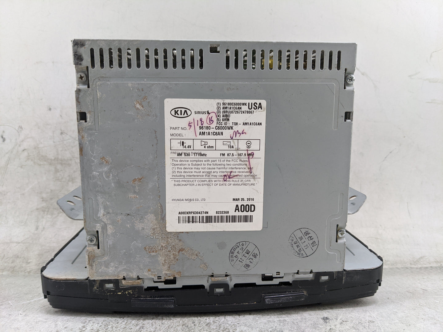 2016-2018 Kia Sorento Radio AM FM Cd Player Receiver Replacement P/N:96180-C6000WK AM1A1C6AN Fits Fits 2016 2017 2018 OEM Us