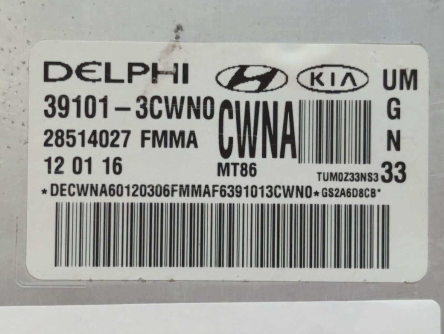 2016-2017 Kia Sorento PCM Engine Control Computer ECU ECM PCU OEM P/N:39101-3CWN0 39101-3CWN1 Fits Fits 2016 2017 OEM Used A