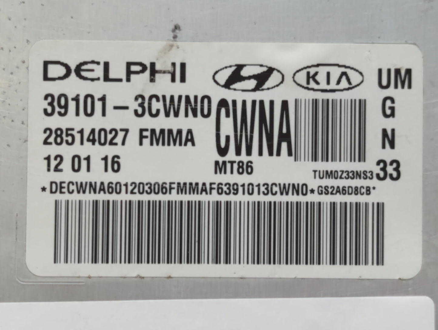2016-2017 Kia Sorento PCM Engine Control Computer ECU ECM PCU OEM P/N:39101-3CWN0 39101-3CWN1 Fits Fits 2016 2017 OEM Used A