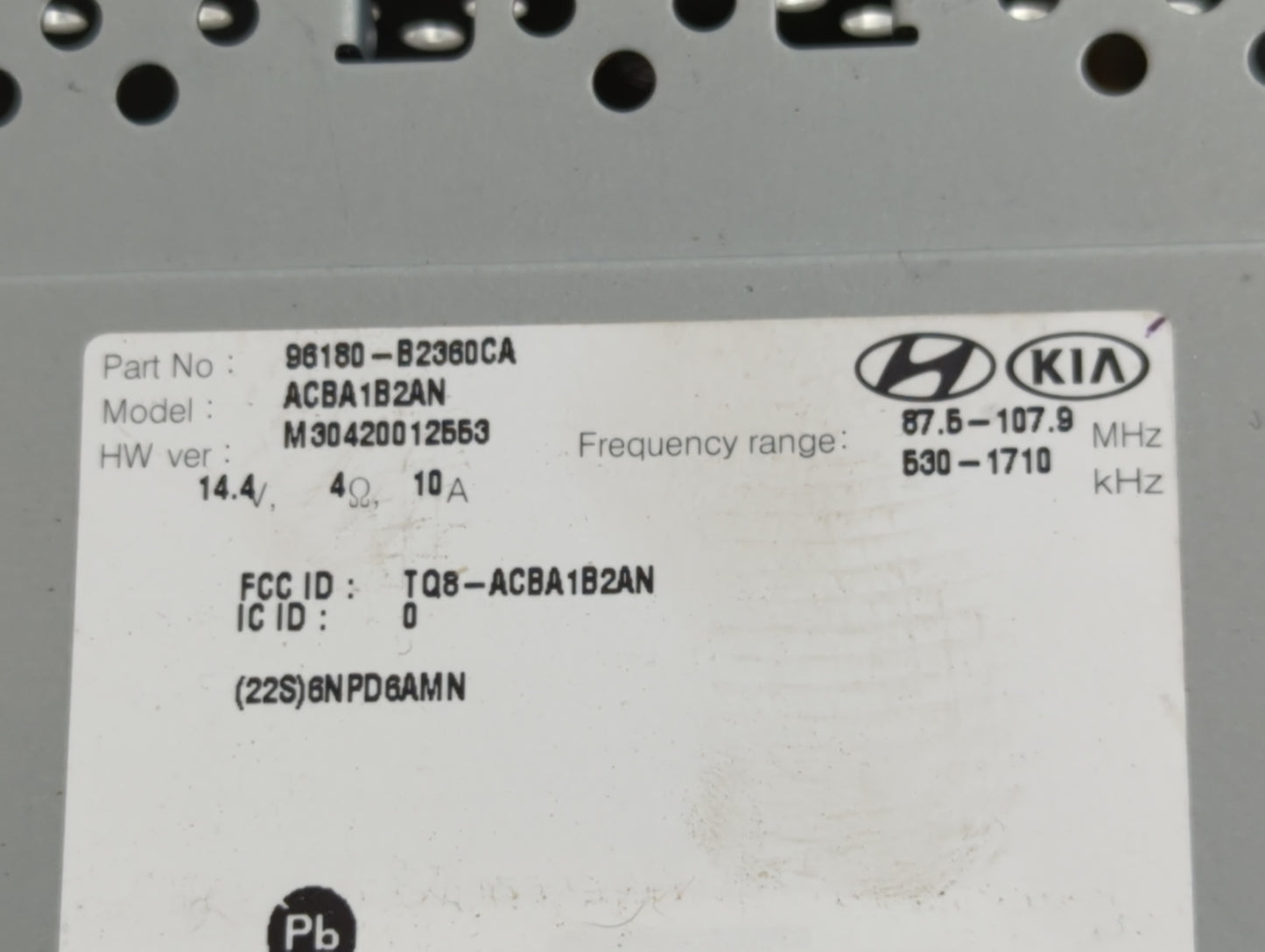 2017 Kia Soul Radio AM FM Cd Player Receiver Replacement P/N:96180-B2360CA Fits OEM Used Auto Parts - Oemusedautoparts1.com
