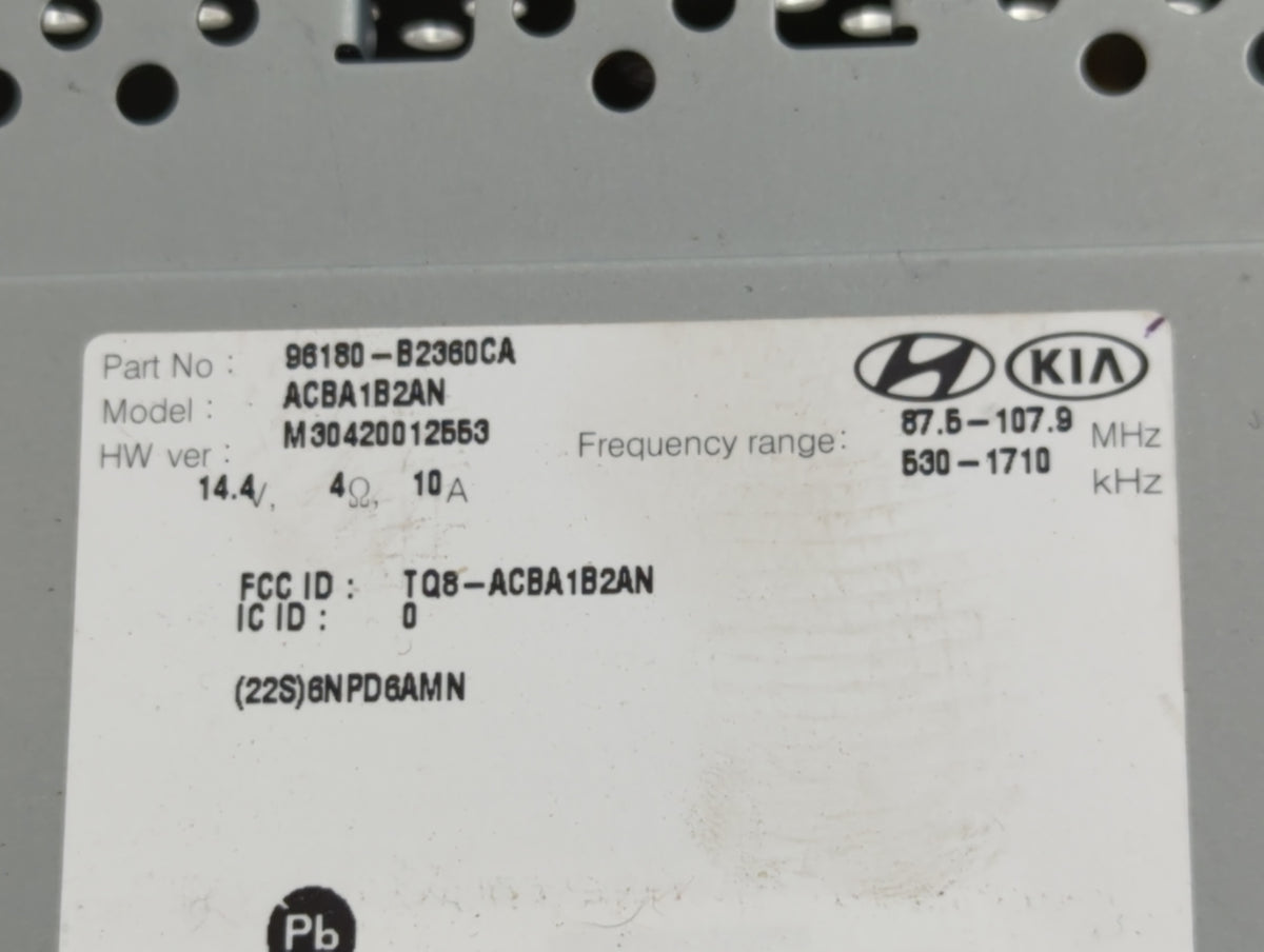 2017-2019 Kia Soul Radio AM FM Cd Player Receiver Replacement P/N:96180-B2360CA Fits Fits 2017 2018 2019 OEM Used Auto Parts