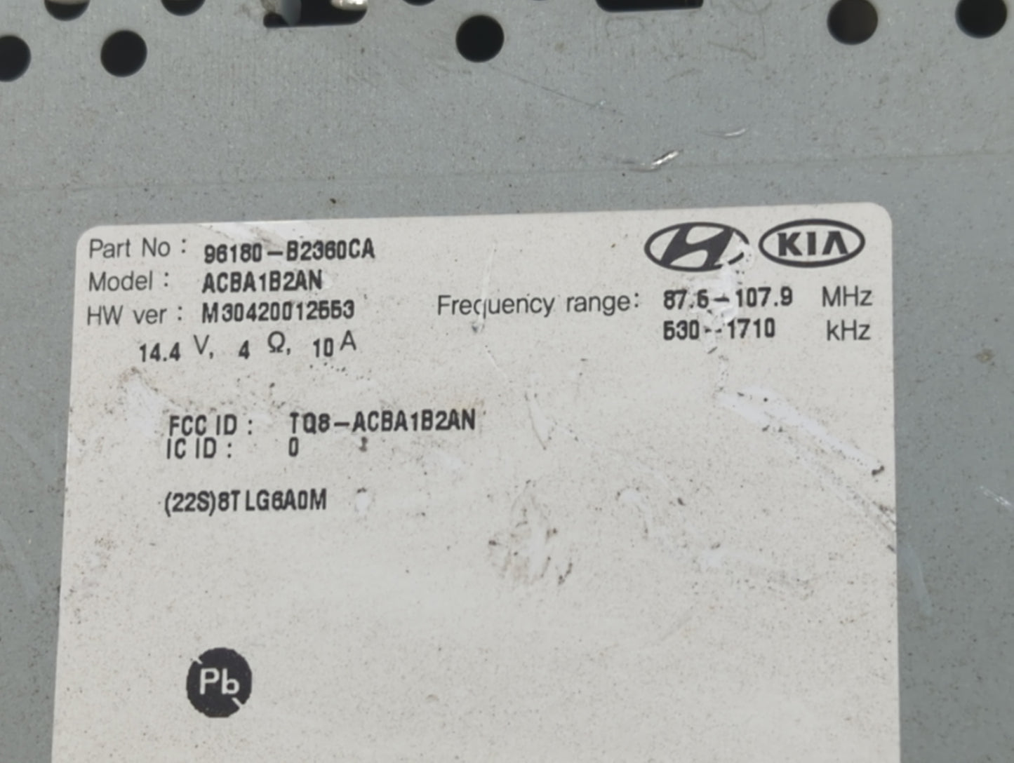 2017-2019 Kia Soul Radio AM FM Cd Player Receiver Replacement P/N:96180-B2360CA Fits Fits 2017 2018 2019 OEM Used Auto Parts