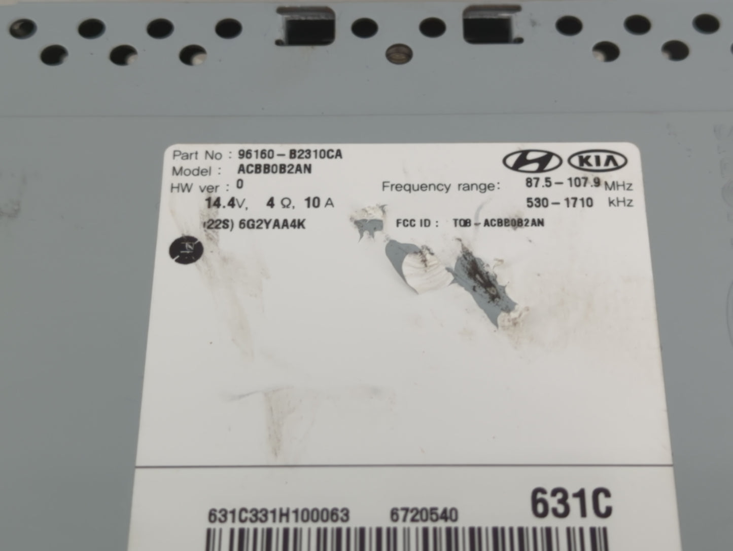 2017-2019 Kia Soul Radio AM FM Cd Player Receiver Replacement P/N:96160-B2310CA Fits Fits 2017 2018 2019 OEM Used Auto Parts