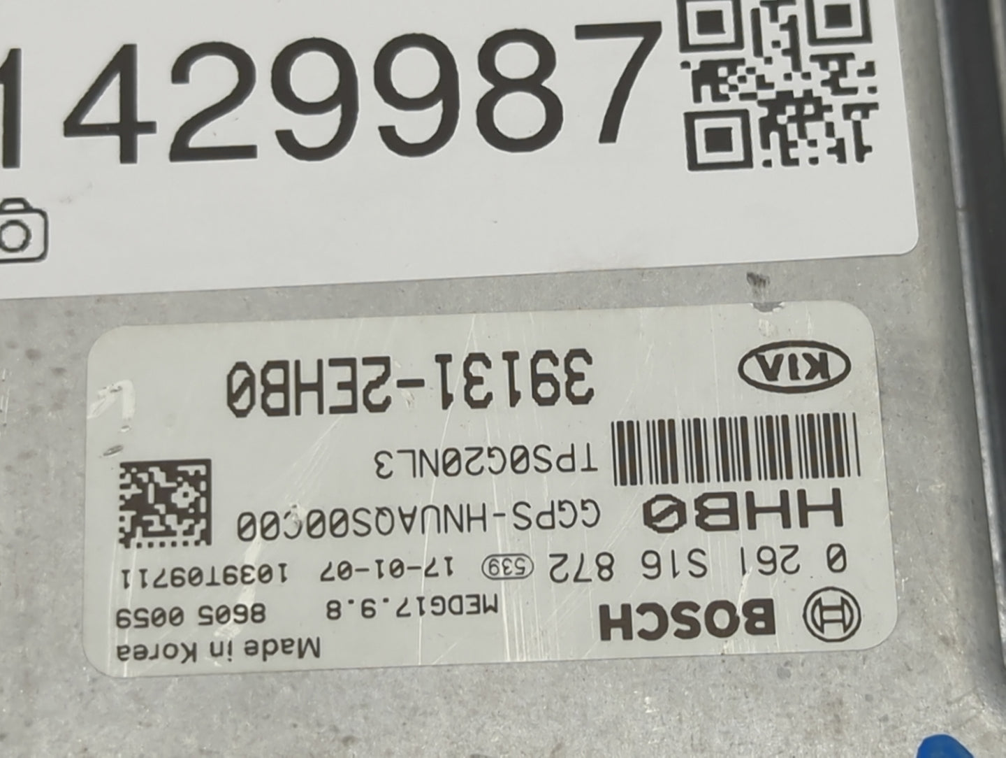 2017 Kia Soul PCM Engine Control Computer ECU ECM PCU OEM P/N:TPS0G20NL3 0261S16872, 39131-2EHB0 Fits OEM Used Auto Parts - 
