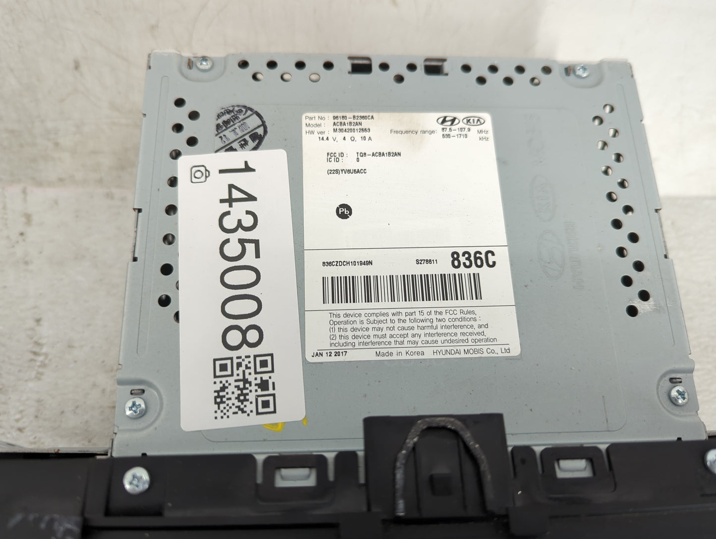 2017-2019 Kia Soul Radio AM FM Cd Player Receiver Replacement P/N:96160-B2360CA ACBA1B2AN, TQ8-ACBA1B2AN Fits Fits 2017 2018