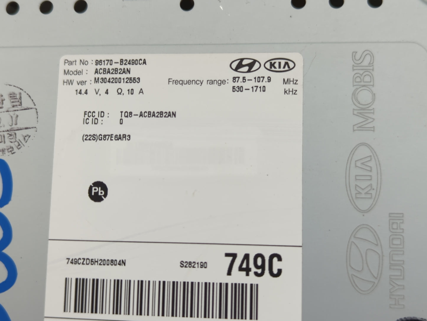2017-2019 Kia Soul Radio AM FM Cd Player Receiver Replacement P/N:96170-B2490CA Fits Fits 2017 2018 2019 OEM Used Auto Parts