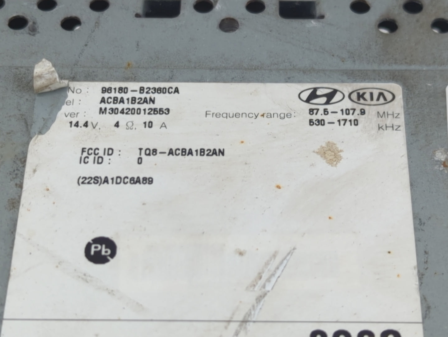 2017-2019 Kia Soul Radio AM FM Cd Player Receiver Replacement P/N:96180-B2360CA Fits Fits 2017 2018 2019 OEM Used Auto Parts