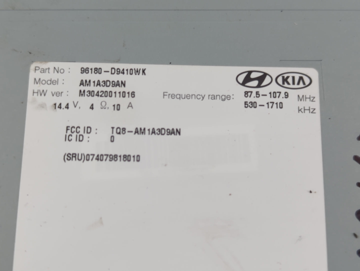 2017 Kia Sportage Radio AM FM Cd Player Receiver Replacement P/N:96180-D9410WK Fits OEM Used Auto Parts - Oemusedautoparts1.