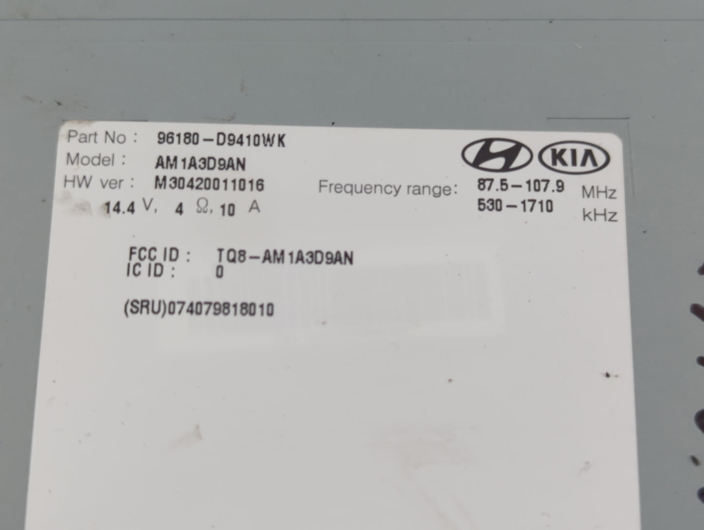 2017 Kia Sportage Radio AM FM Cd Player Receiver Replacement P/N:96180-D9410WK Fits OEM Used Auto Parts - Oemusedautoparts1.