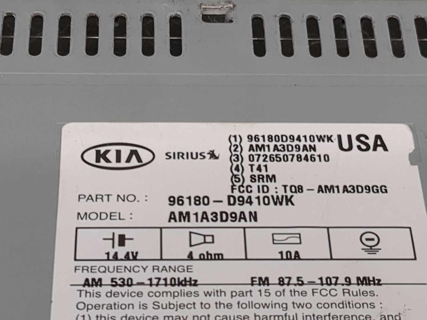 2017-2019 Kia Sportage Radio AM FM Cd Player Receiver Replacement P/N:96180-D9410WK AM1A3D9AN Fits Fits 2017 2018 2019 OEM U