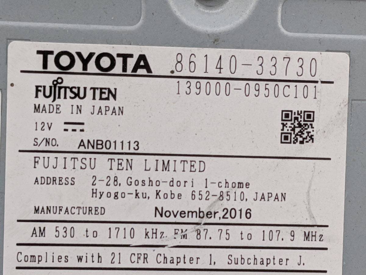 2017-2018 Lexus Es350 Radio AM FM Cd Player Receiver Replacement P/N:86140-33730 139000-0950C101 Fits Fits 2017 2018 OEM Use