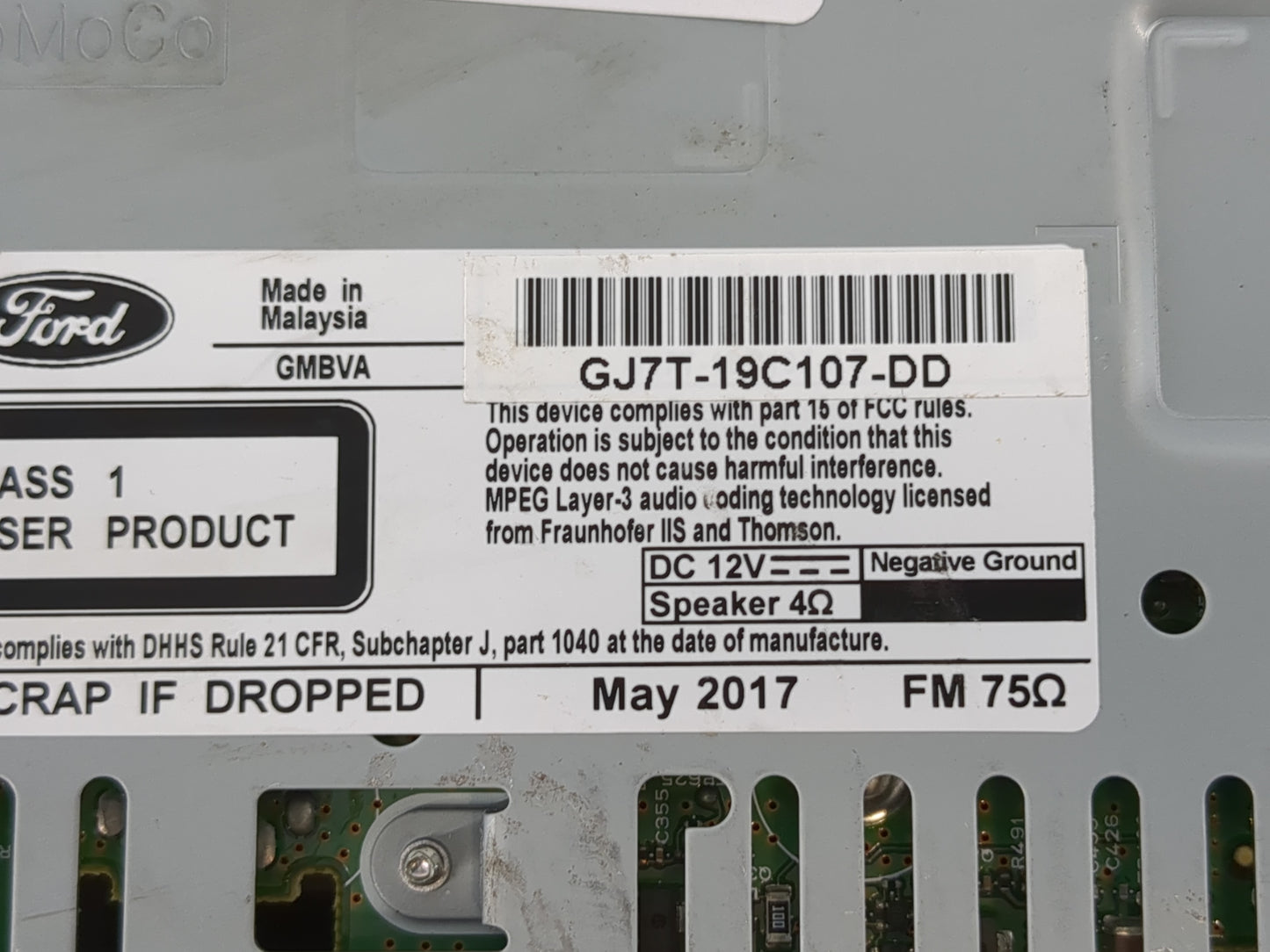2017-2019 Lincoln Mkc Radio AM FM Cd Player Receiver Replacement P/N:GJ7T-19C107-DD Fits Fits 2017 2018 2019 OEM Used Auto P