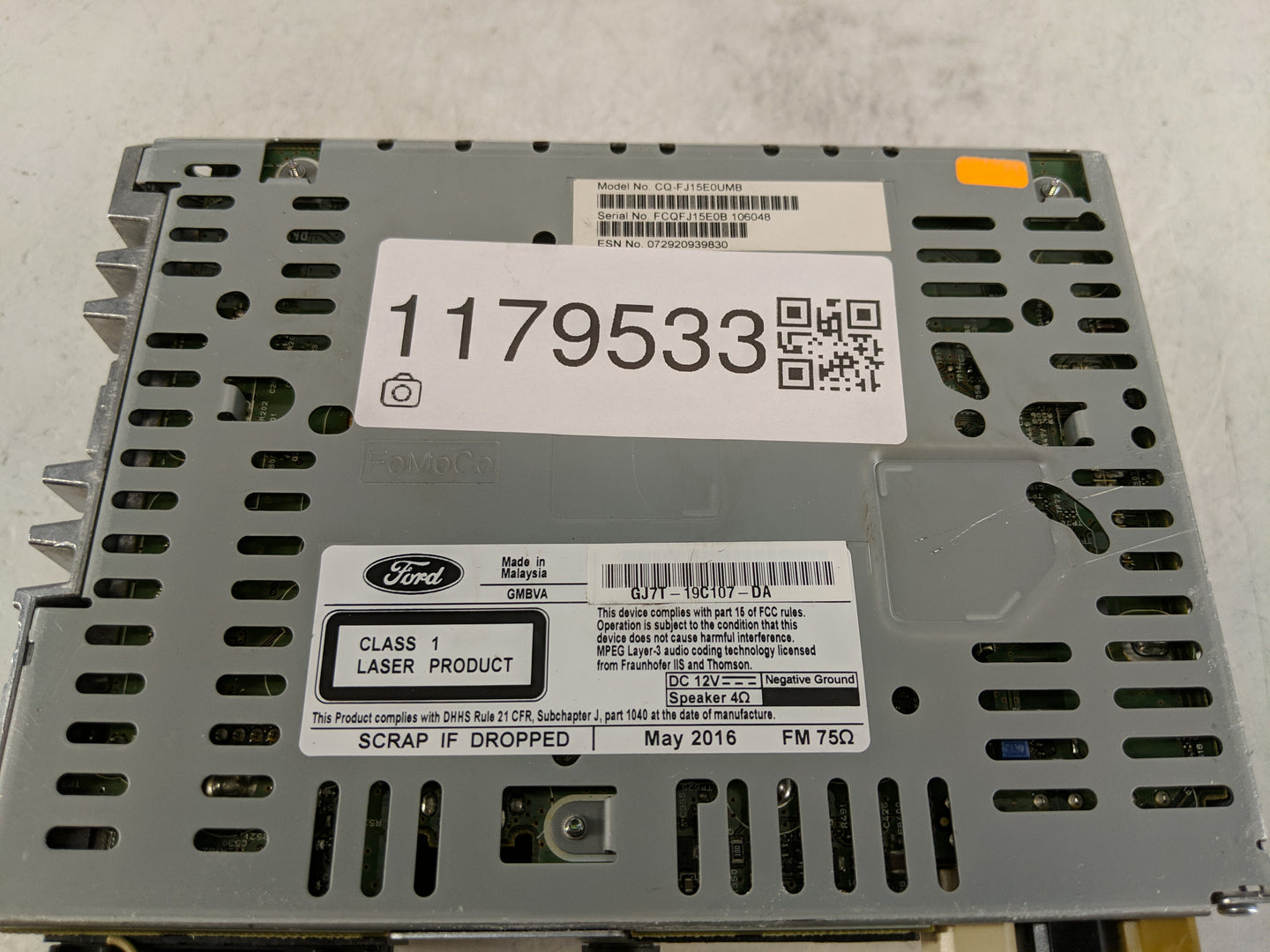 2017-2019 Lincoln Mkc Radio AM FM Cd Player Receiver Replacement P/N:GJ7T-19C107-DA Fits Fits 2017 2018 2019 OEM Used Auto P