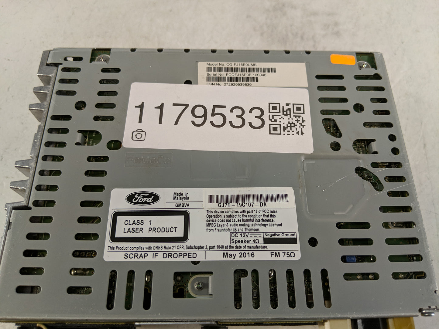 2017-2019 Lincoln Mkc Radio AM FM Cd Player Receiver Replacement P/N:GJ7T-19C107-DA Fits Fits 2017 2018 2019 OEM Used Auto P