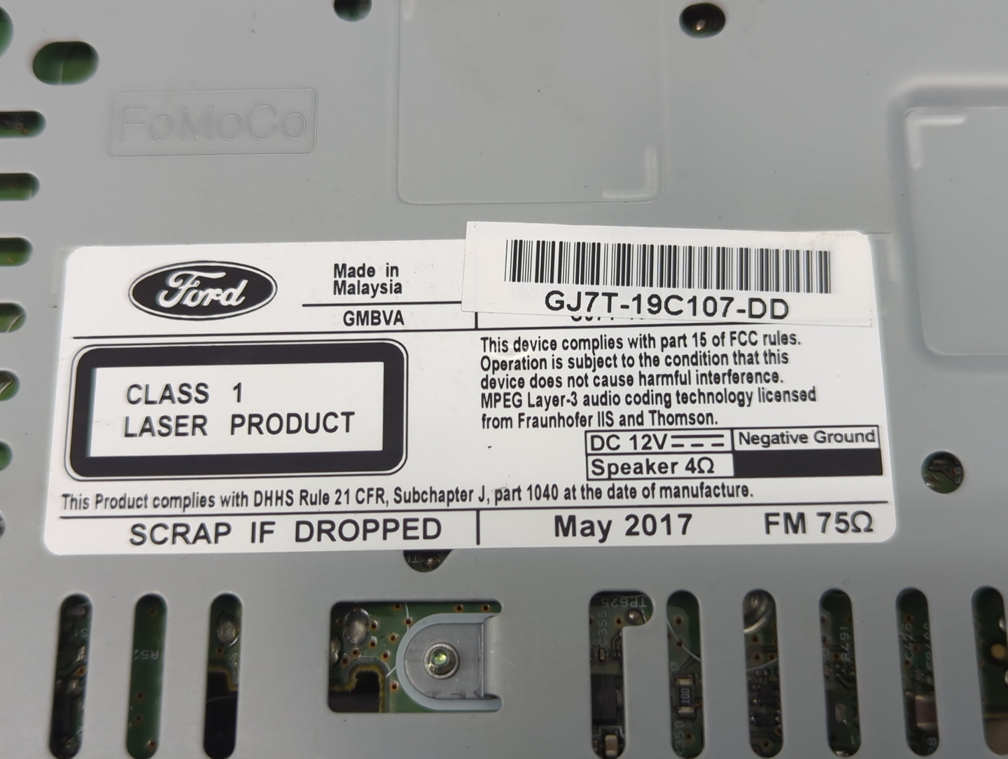 2017 Lincoln Mkc Radio AM FM Cd Player Receiver Replacement P/N:GJ7T-19C107-DD Fits OEM Used Auto Parts - Oemusedautoparts1.