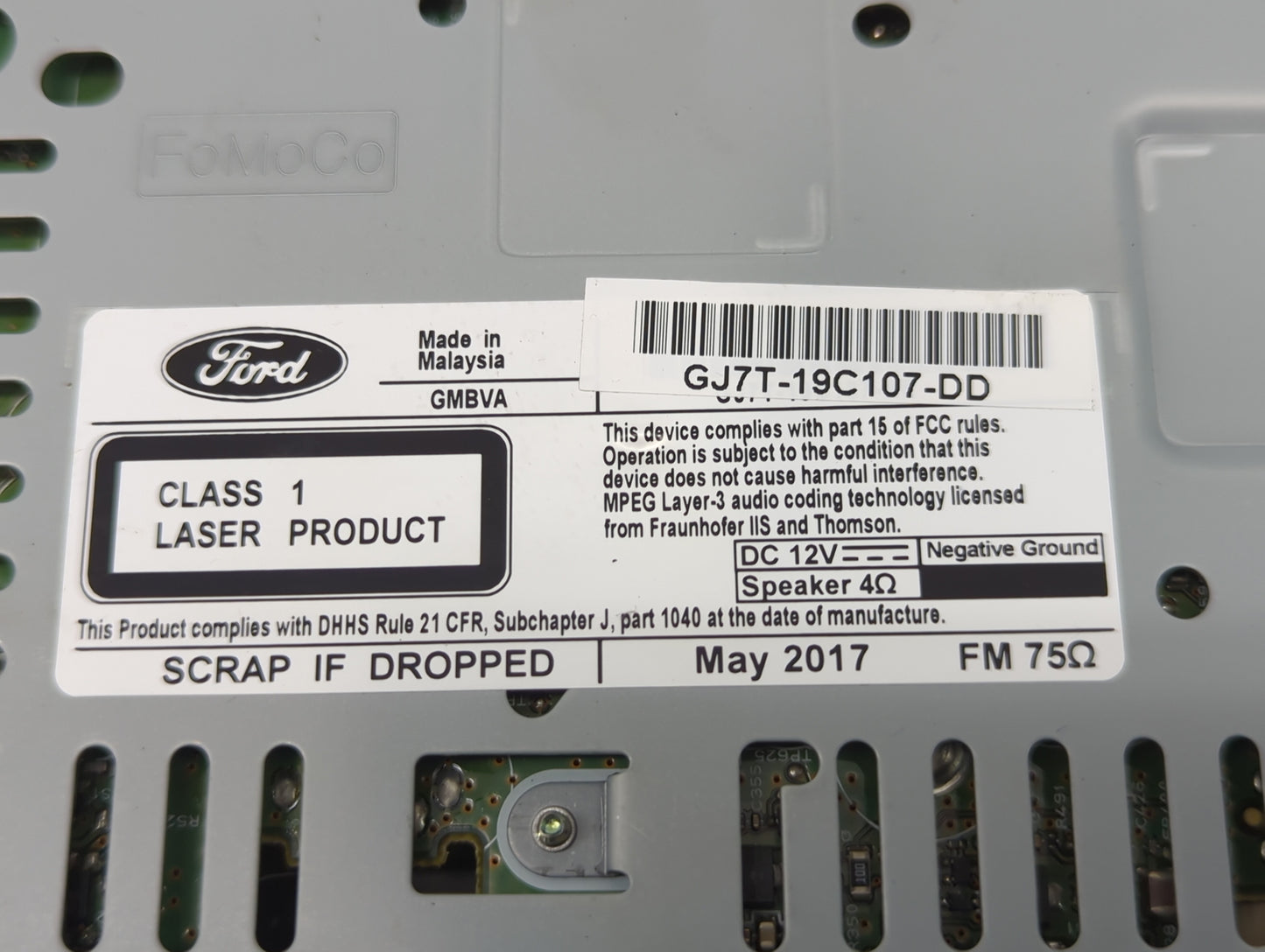 2017 Lincoln Mkc Radio AM FM Cd Player Receiver Replacement P/N:GJ7T-19C107-DD Fits OEM Used Auto Parts - Oemusedautoparts1.