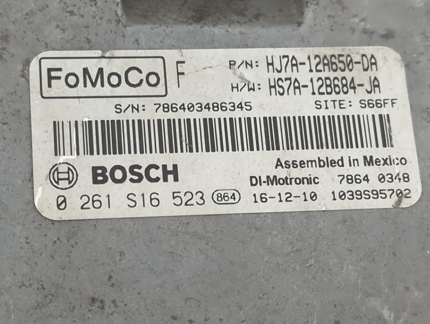 2015-2019 Lincoln Mkc PCM Engine Control Computer ECU ECM PCU OEM P/N:HJ7A-12A650-DA 0 261 S16 523 Fits OEM Used Auto Parts 
