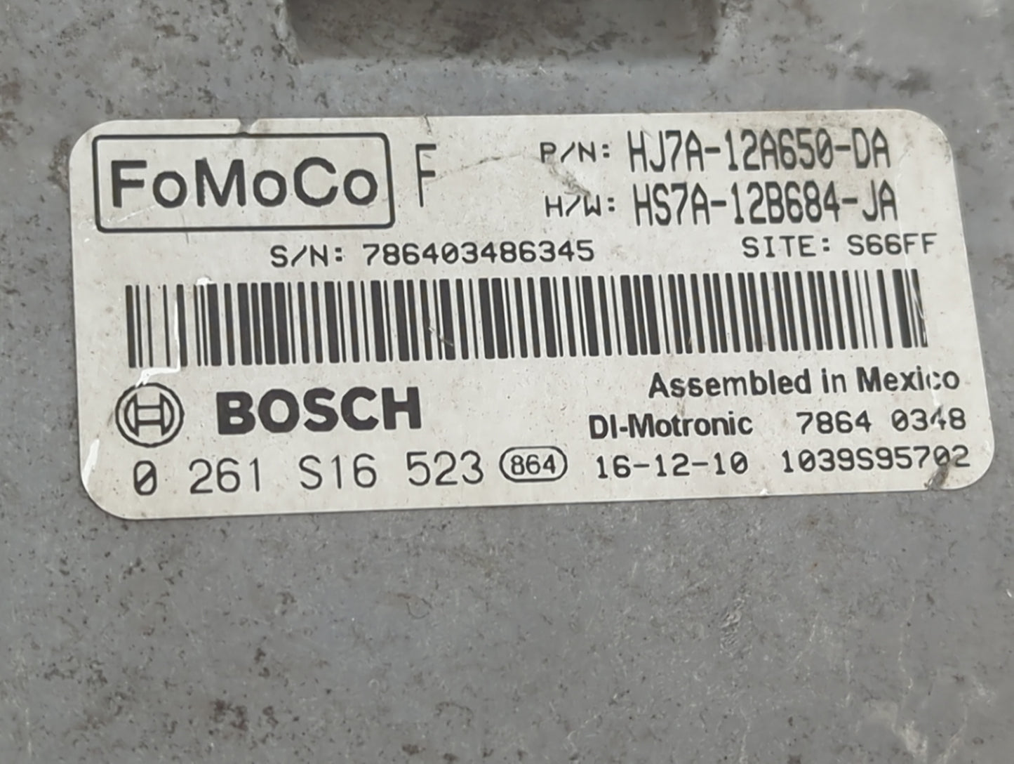 2015-2019 Lincoln Mkc PCM Engine Control Computer ECU ECM PCU OEM P/N:HJ7A-12A650-DA 0 261 S16 523 Fits OEM Used Auto Parts 