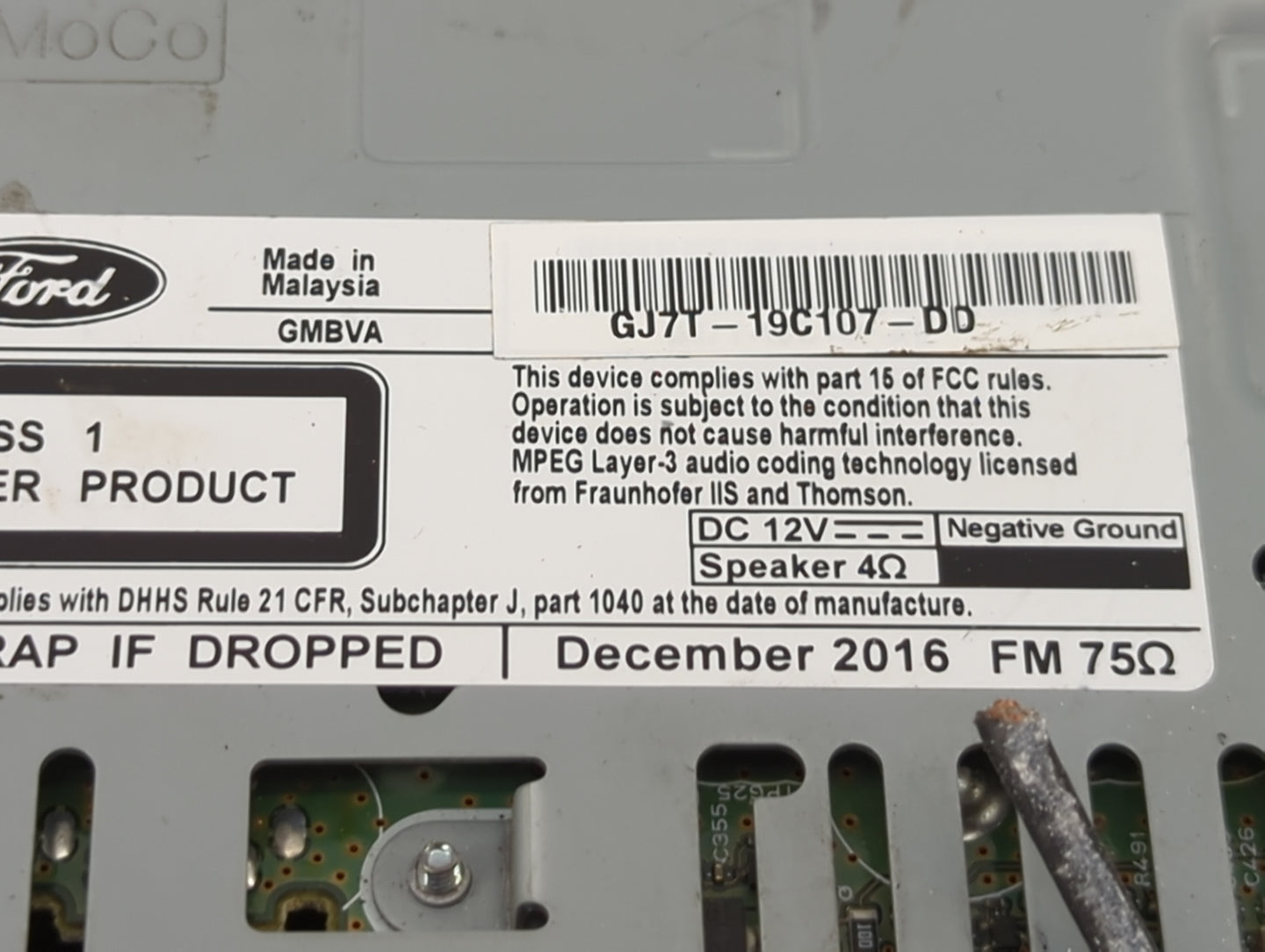 2017-2019 Lincoln Mkc Radio AM FM Cd Player Receiver Replacement P/N:GJ7T-19C107-DD Fits Fits 2017 2018 2019 OEM Used Auto P