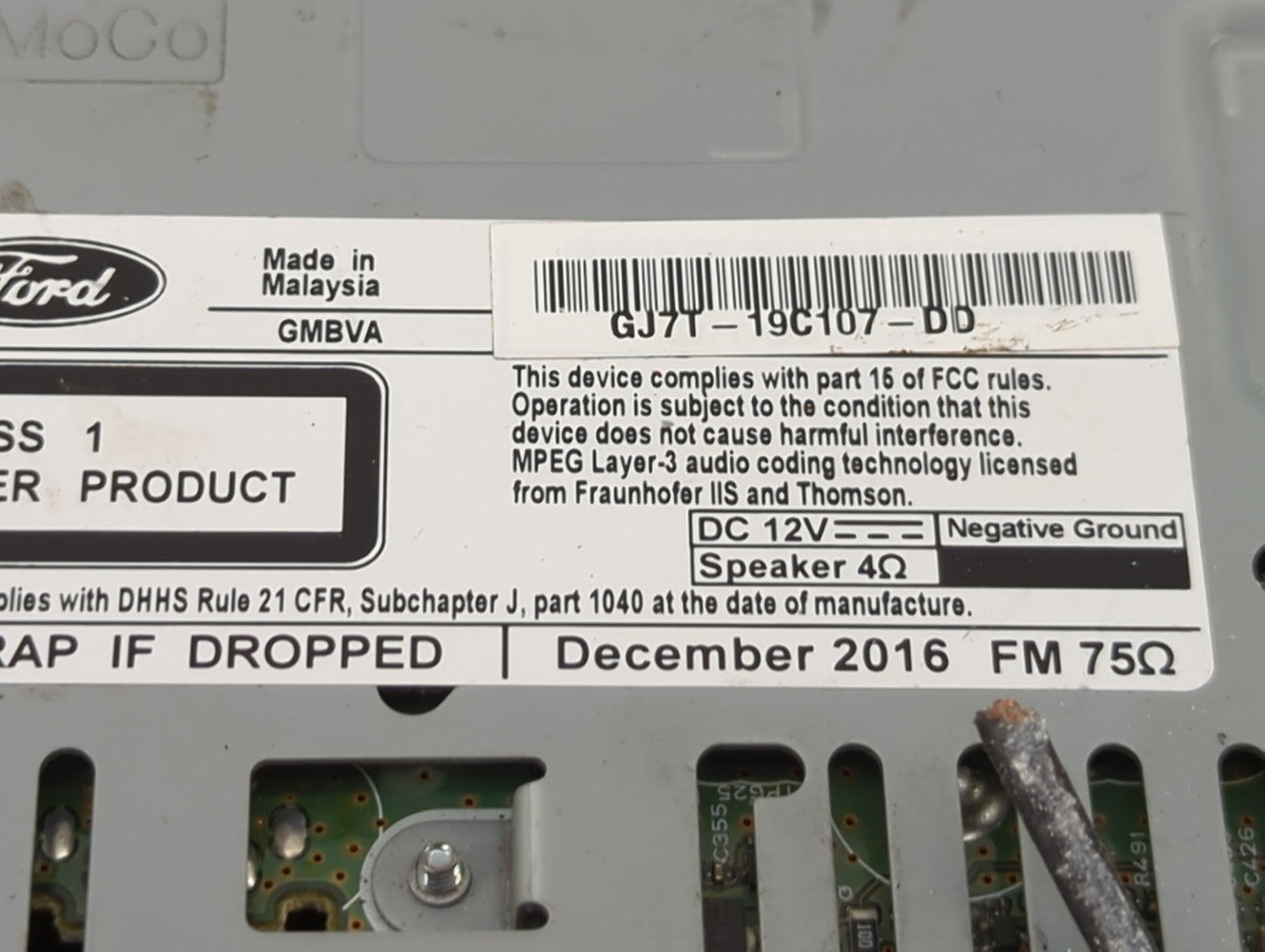 2017-2019 Lincoln Mkc Radio AM FM Cd Player Receiver Replacement P/N:GJ7T-19C107-DD Fits Fits 2017 2018 2019 OEM Used Auto P