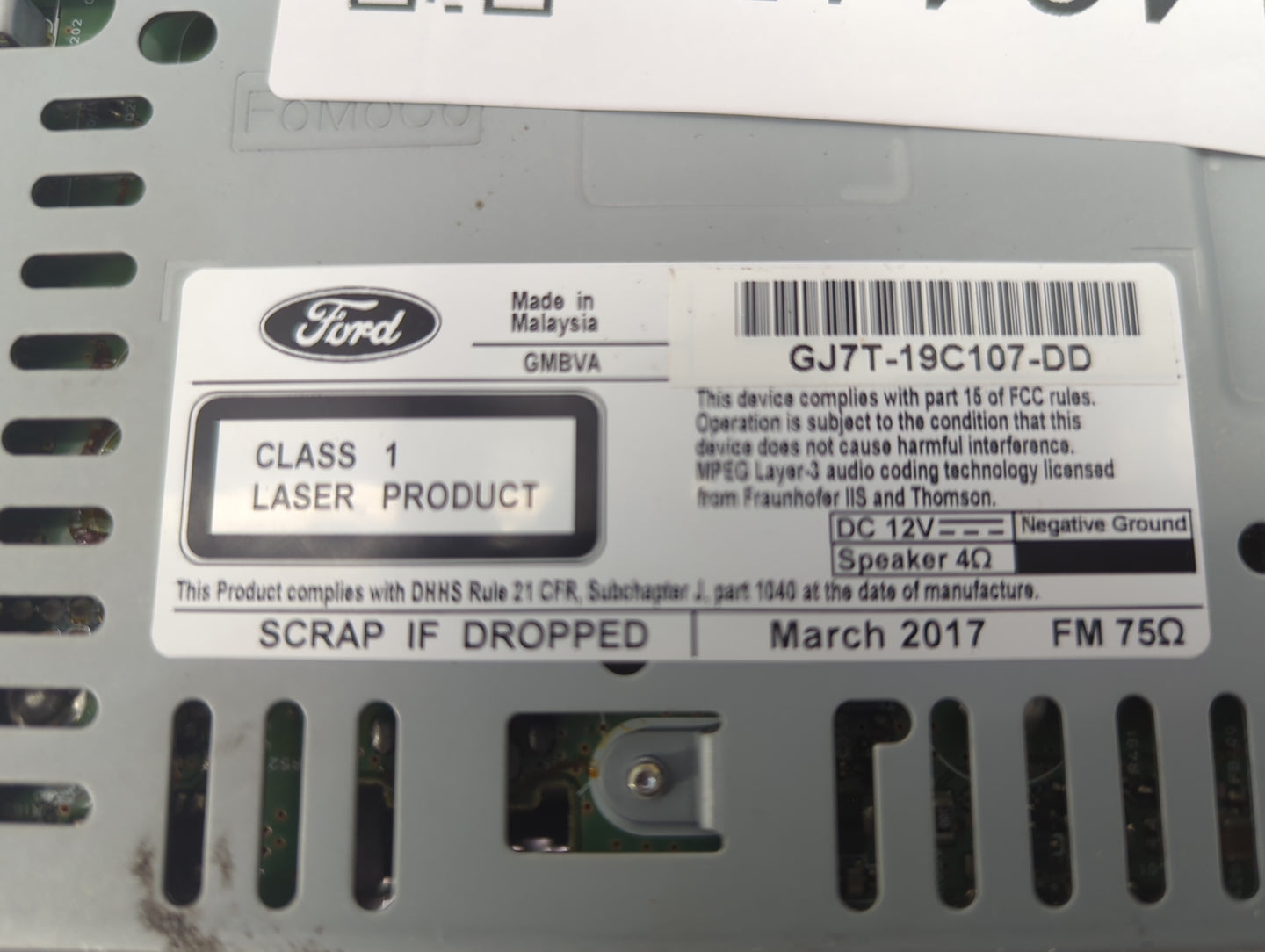 2017-2019 Lincoln Mkc Radio AM FM Cd Player Receiver Replacement P/N:GJ7T-19C107-DD Fits Fits 2017 2018 2019 OEM Used Auto P