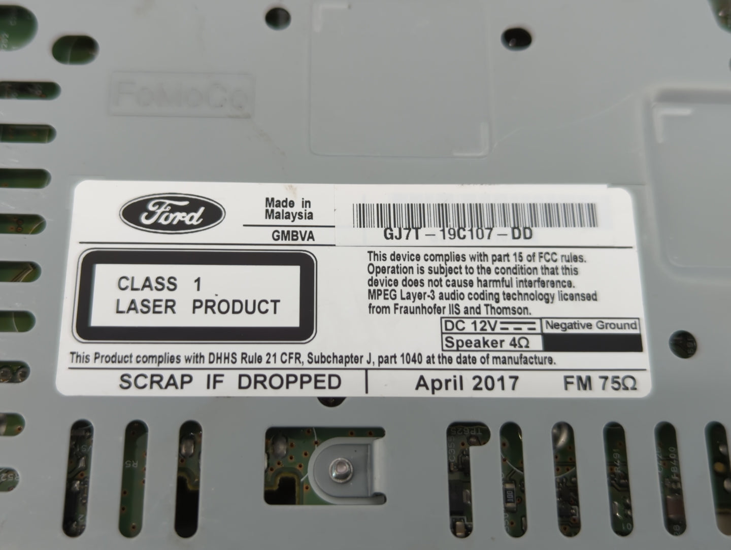 2017-2019 Lincoln Mkc Radio AM FM Cd Player Receiver Replacement P/N:GJ7T-19C107-DD Fits Fits 2017 2018 2019 OEM Used Auto P