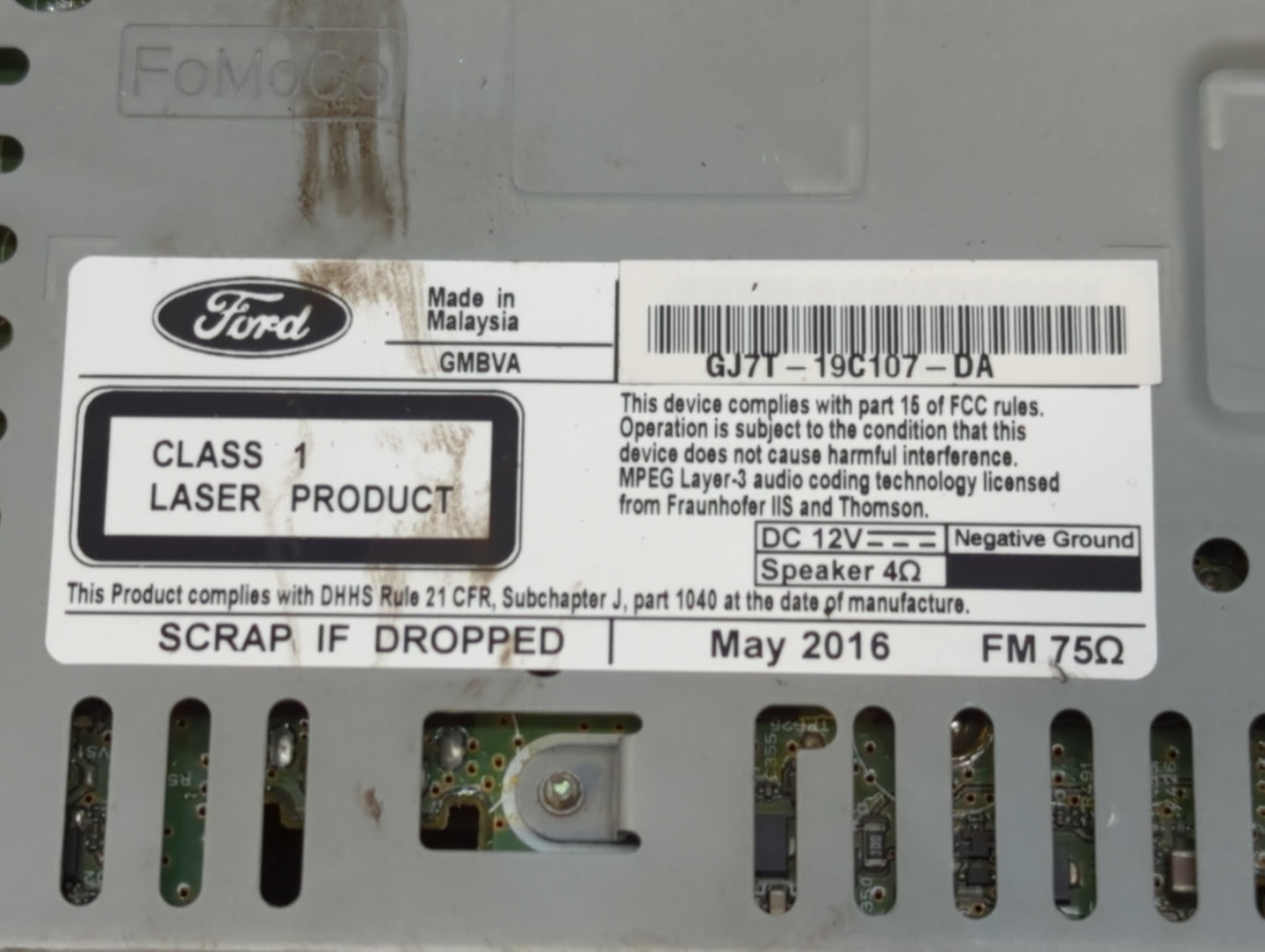 2017-2019 Lincoln Mkc Radio AM FM Cd Player Receiver Replacement P/N:GJ7T-19C107-DA Fits Fits 2017 2018 2019 OEM Used Auto P