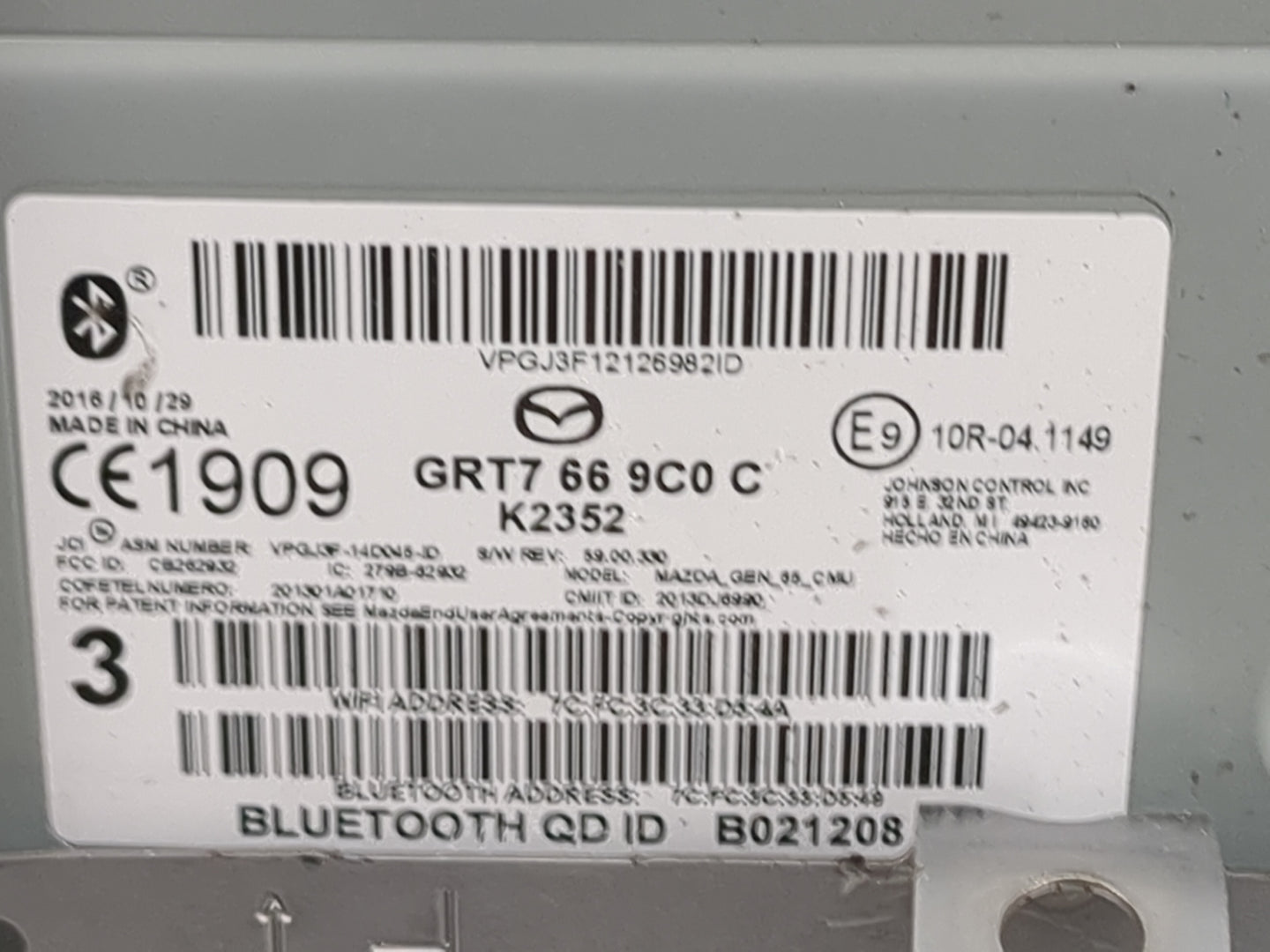 2017 Mazda Mazda6 Radio AM FM Cd Player Receiver Replacement P/N:GRT7669C0C K2352, VPGJ3F12126982ID, VPGJ3F-14D045-ID Fits O