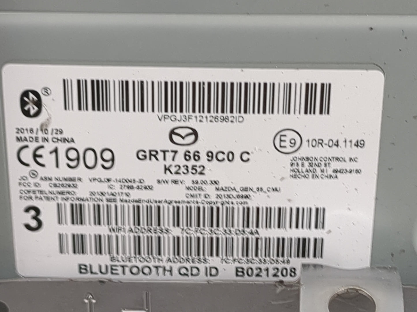 2017 Mazda Mazda6 Radio AM FM Cd Player Receiver Replacement P/N:GRT7669C0C K2352, VPGJ3F12126982ID, VPGJ3F-14D045-ID Fits O