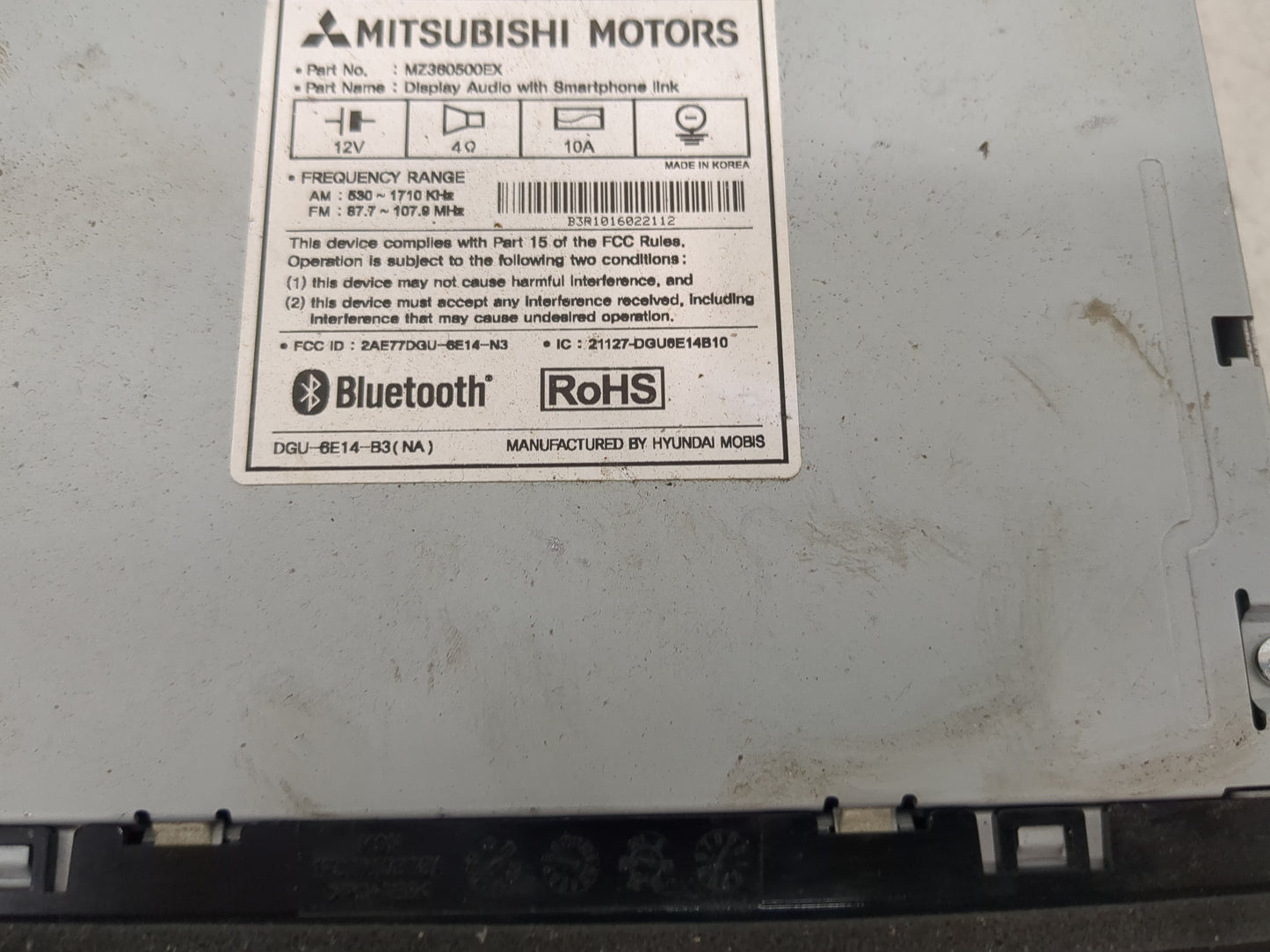2017 Mitsubishi Mirage Radio AM FM Cd Player Receiver Replacement P/N:MZ360500EX DGU-6E14-B3, 2AE77DGU-6E14-N3 Fits OEM Used