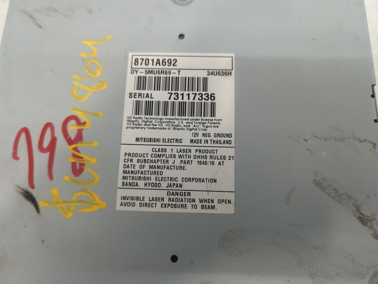2017 Mitsubishi Outlander Radio AM FM Cd Player Receiver Replacement P/N:8701A692 DY-5MU6R69-T Fits OEM Used Auto Parts - Oe