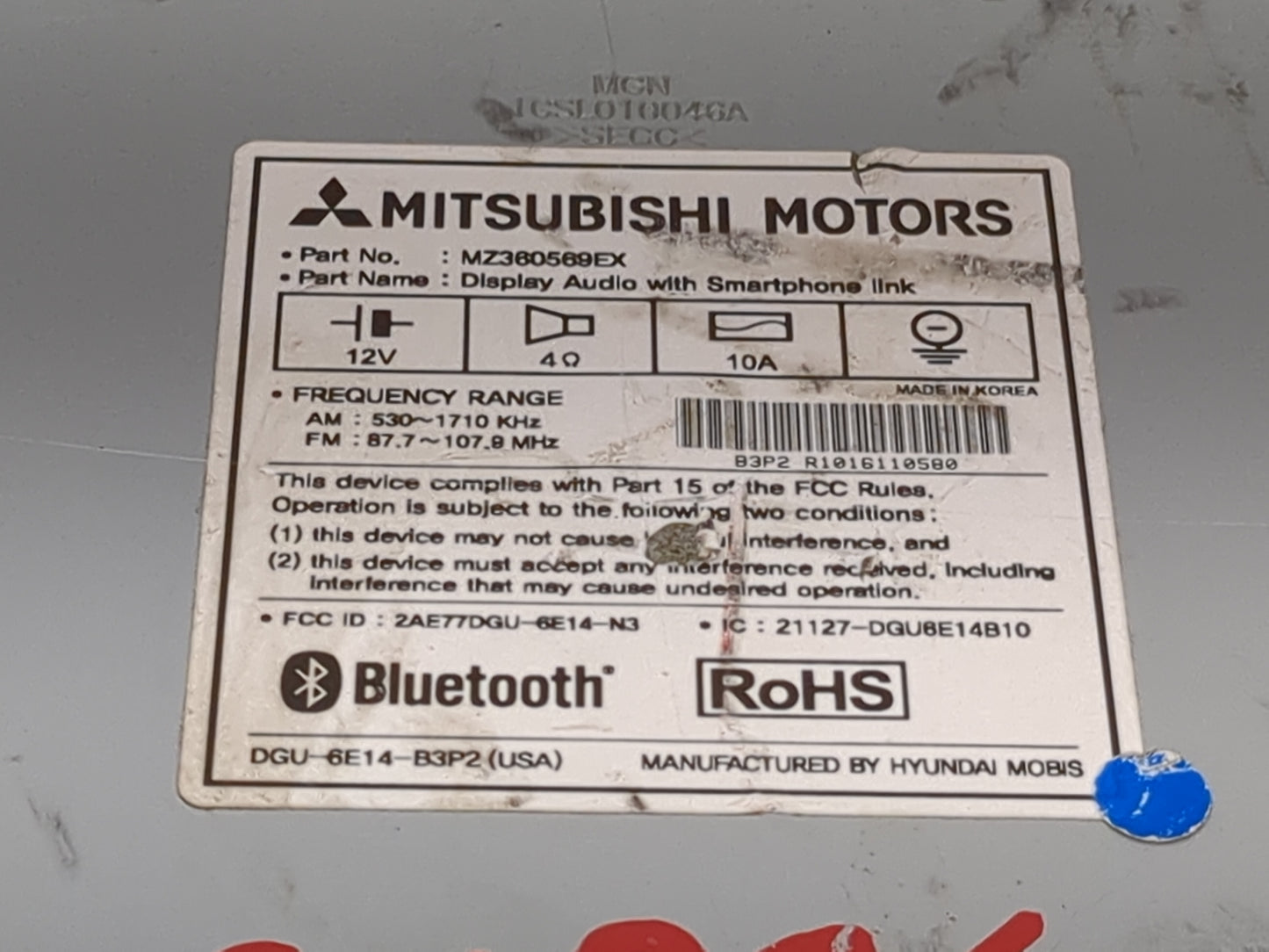 2017 Mitsubishi Outlander Sport Radio AM FM Cd Player Receiver Replacement P/N:MZ360569EX 2AE77DGU-6E14-N3, 21127-DGU6E14B10