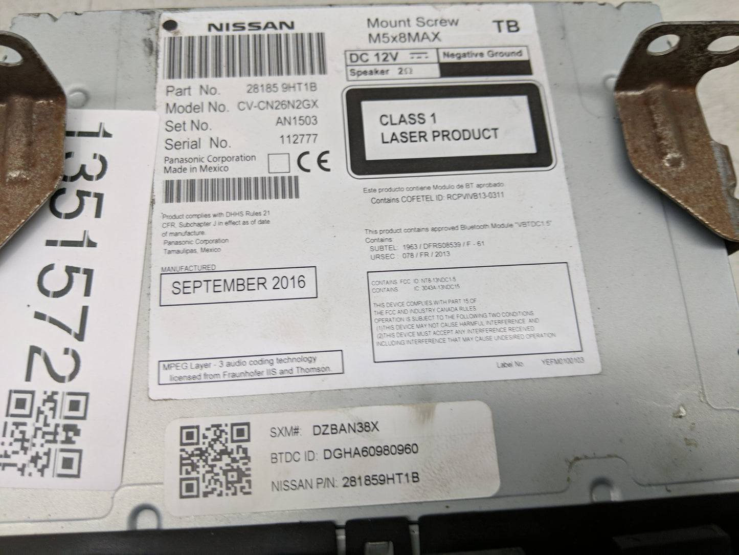 2017 Nissan Altima Radio AM FM Cd Player Receiver Replacement P/N:28185 9HT1B Fits OEM Used Auto Parts - Oemusedautoparts1.c