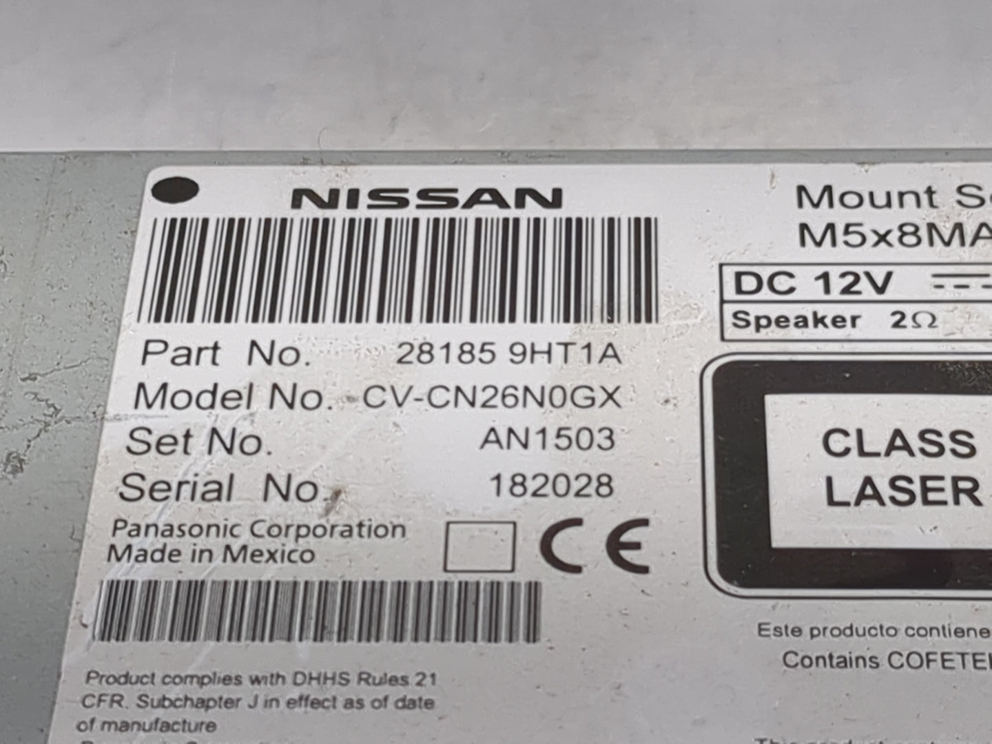 2017-2018 Nissan Altima Radio AM FM Cd Player Receiver Replacement P/N:281859HT1A CV-CN26N0GX Fits Fits 2017 2018 OEM Used A
