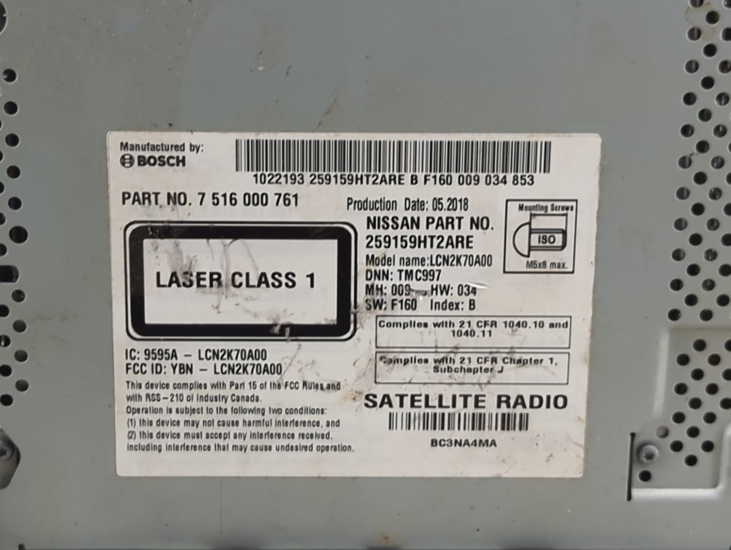 2017 Nissan Altima Radio AM FM Cd Player Receiver Replacement P/N:259159HT2ARE 7516000761, LCN2K70A00, 9595A-LCN2K70A00 Fits