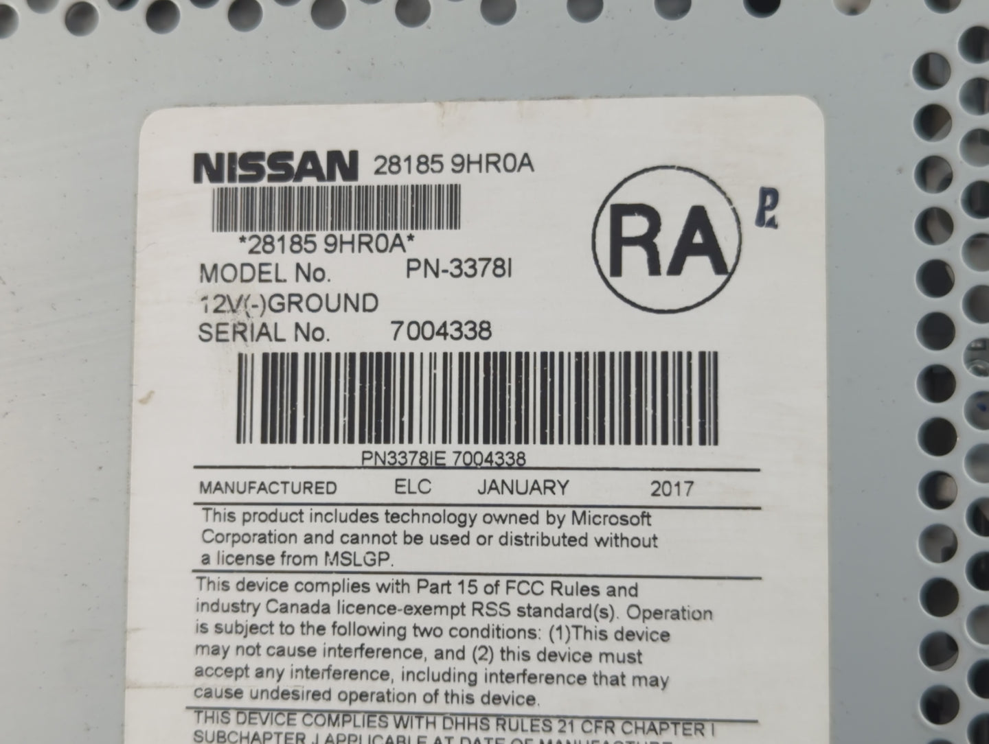 2016-2017 Nissan Altima Radio AM FM Cd Player Receiver Replacement P/N:28185 9HR0A Fits Fits 2016 2017 OEM Used Auto Parts -