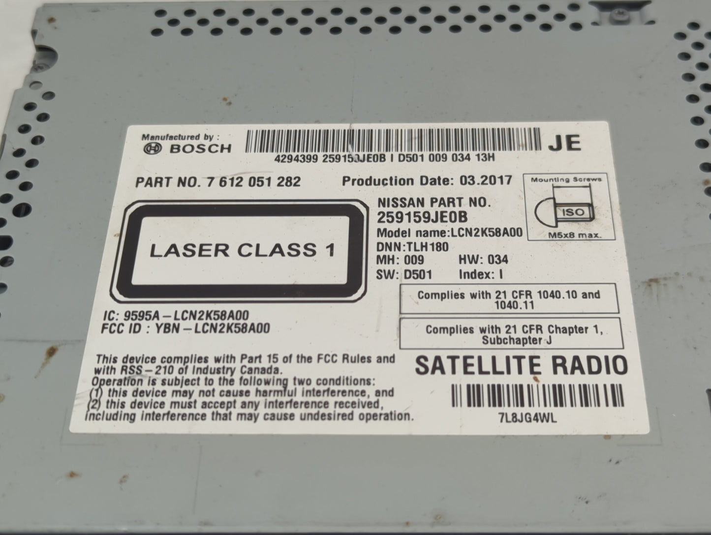 2015-2016 Nissan Nv200 Radio AM FM Cd Player Receiver Replacement P/N:259159JE0B 7 612 051 282 Fits Fits 2015 2016 2017 2018