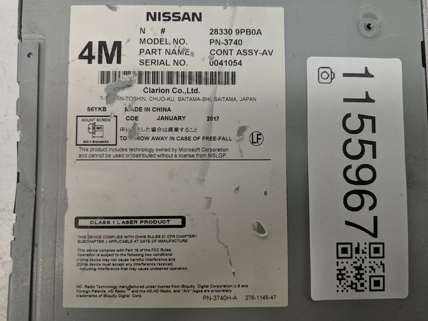 2017-2020 Nissan Pathfinder Radio AM FM Cd Player Receiver Replacement P/N:28330 9PB0A Fits Fits 2017 2018 2019 2020 OEM Use