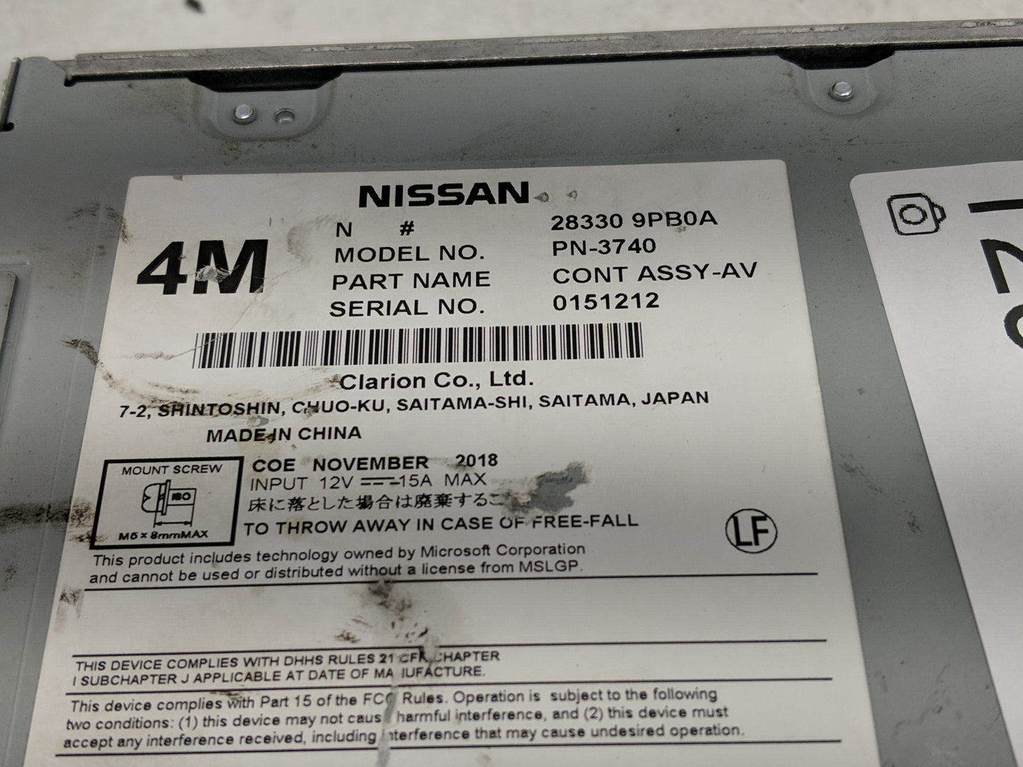 2017-2020 Nissan Pathfinder Radio AM FM Cd Player Receiver Replacement P/N:28330 5ZA0A Fits Fits 2017 2018 2019 2020 OEM Use