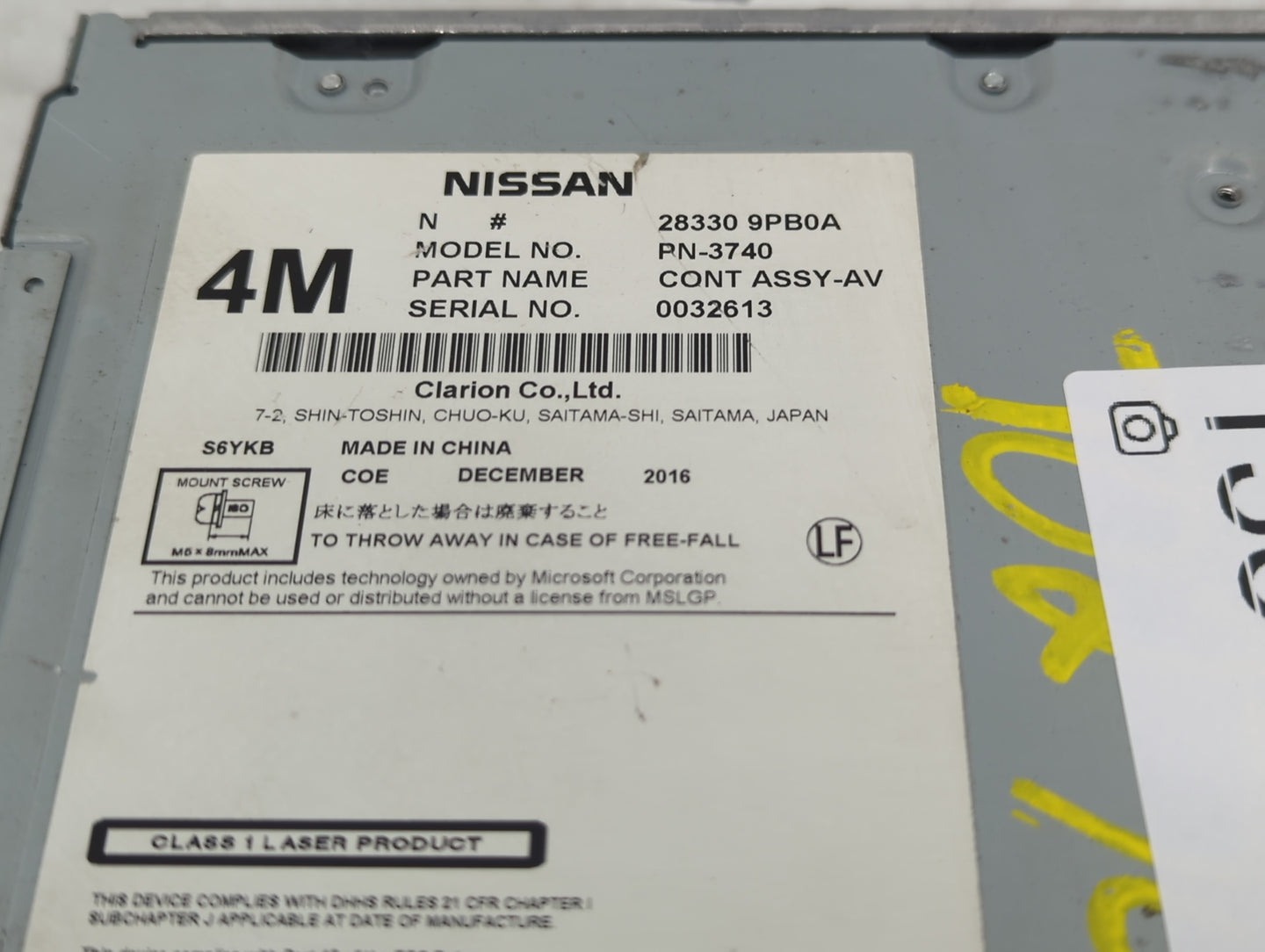 2017-2020 Nissan Pathfinder Radio AM FM Cd Player Receiver Replacement P/N:28330 9PB0A Fits Fits 2017 2018 2019 2020 OEM Use